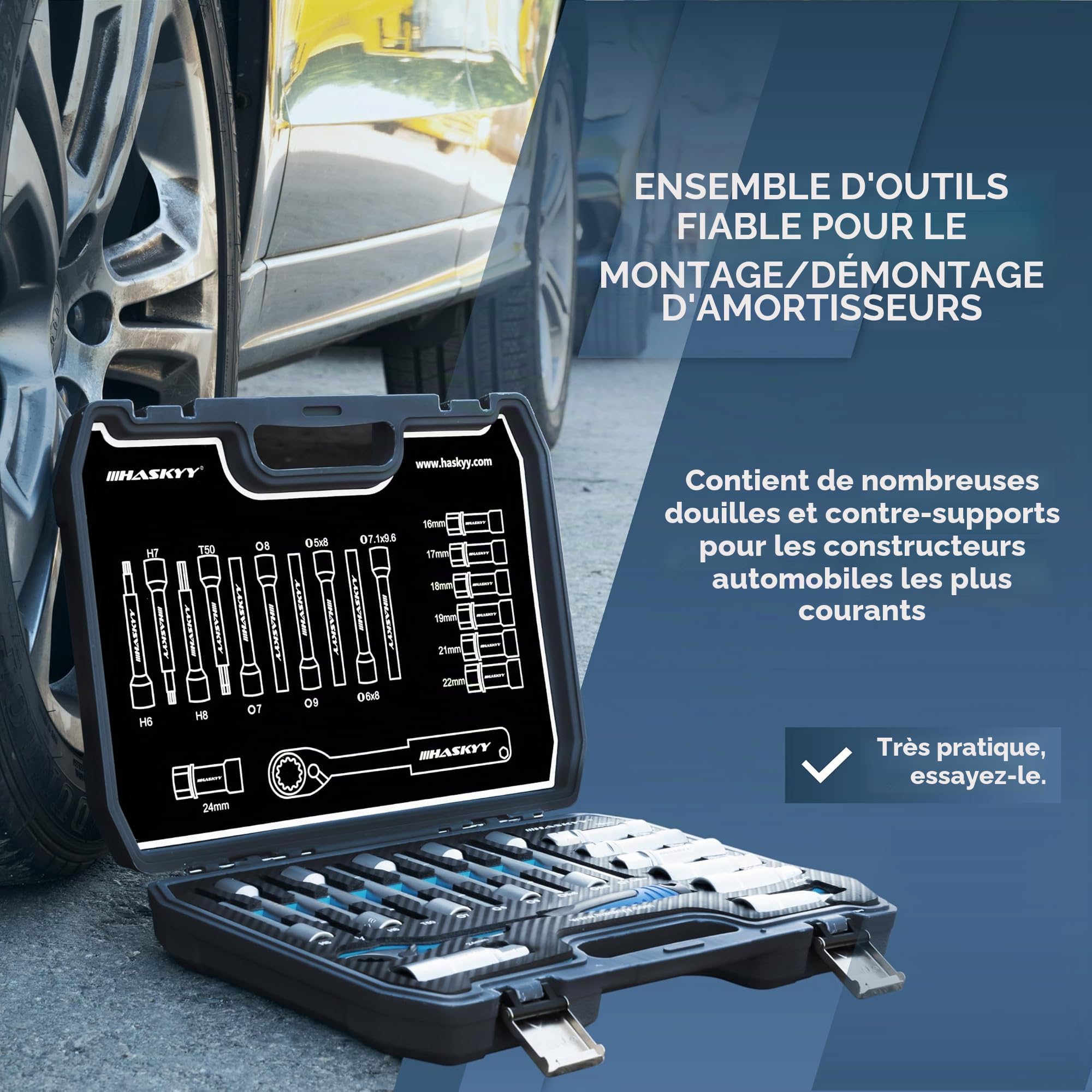 HASKYY Kit d'outils de démontage d'amortisseur I 18 pièces I Outil spécial