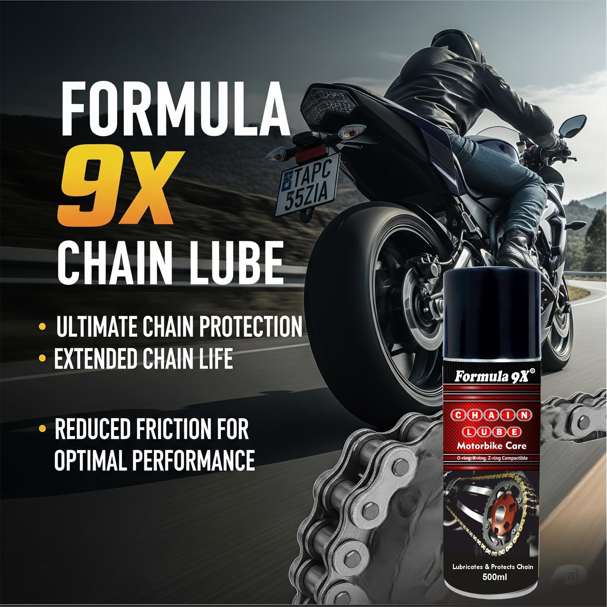 Formula 9X Chain Lube - 500ml + Chain Cleaner - 500ml = 1000ml Chain Lube Spray Combo Pack 1