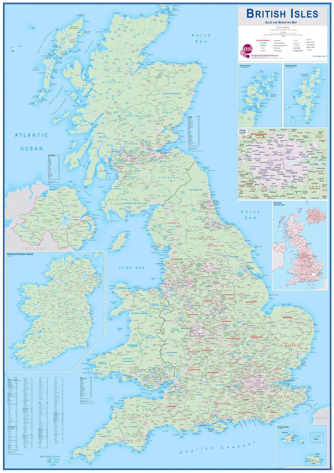 Huge British Isles Sales and Marketing Map (Laminated)