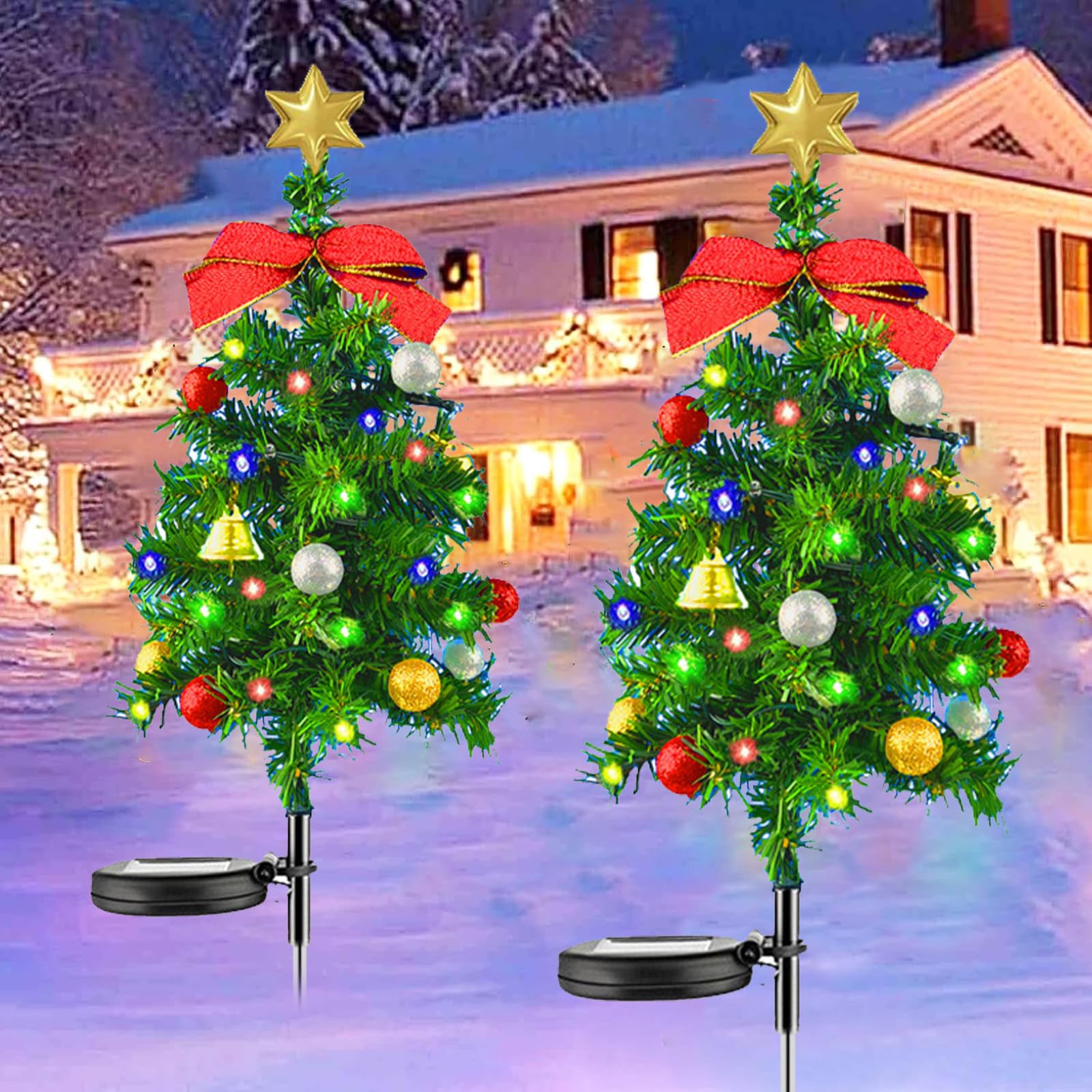 HUIKUANGEU Cadena Luces Solares Exterior Jardin,2 Piezas Luces Led Solares para Jardín de árbol de Navidad,Árbol de Navidad Luces Solares de Jardín,Árbol de Navidad con Luces Solar,Decoracion Navidad