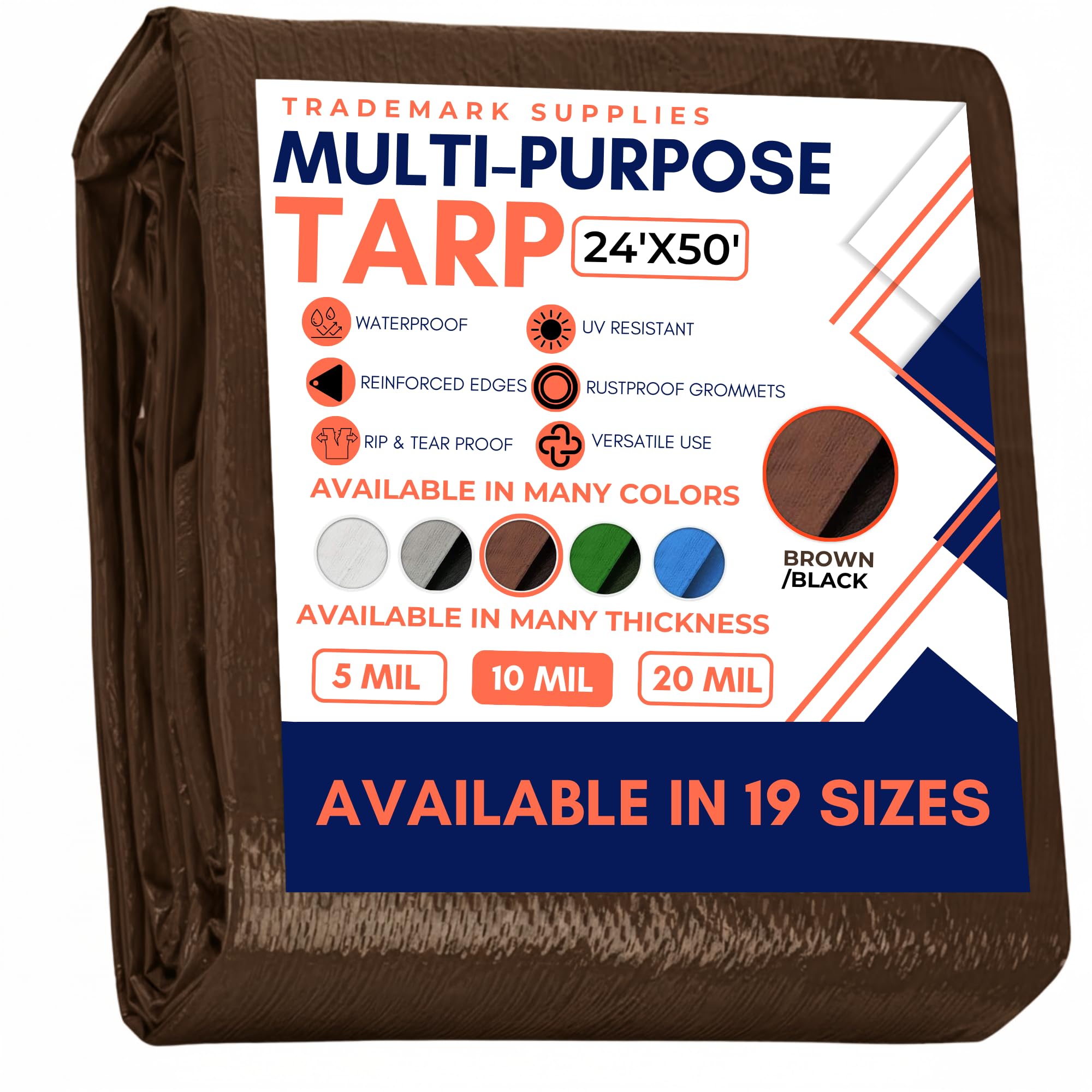 Tarp Cover Brown/Black Heavy Duty 8'X10' Thick Material, Waterproof, Great for Tarpaulin Canopy Tent, Boat, RV Or Pool Cover (8X10 Heavy Duty Poly Tarp Brown/Black) — view 48