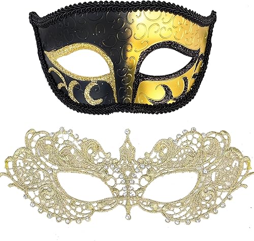 Máscaras de máscaras para parejas para mujeres y hombres, juego de máscara veneciana para mascarada, máscara burlesque, disfraz de Halloween,
