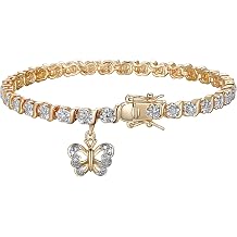 MORGAN & PAIGE Bronze Rhodium, 14k Rose Gold or 18k Yellow Gold Plated Diamond Accent Tennis Bracelets for Women Trendy - Charm Womens Bracelets with Accent S-Link Chain, Gift Jewelry 7.25 inch