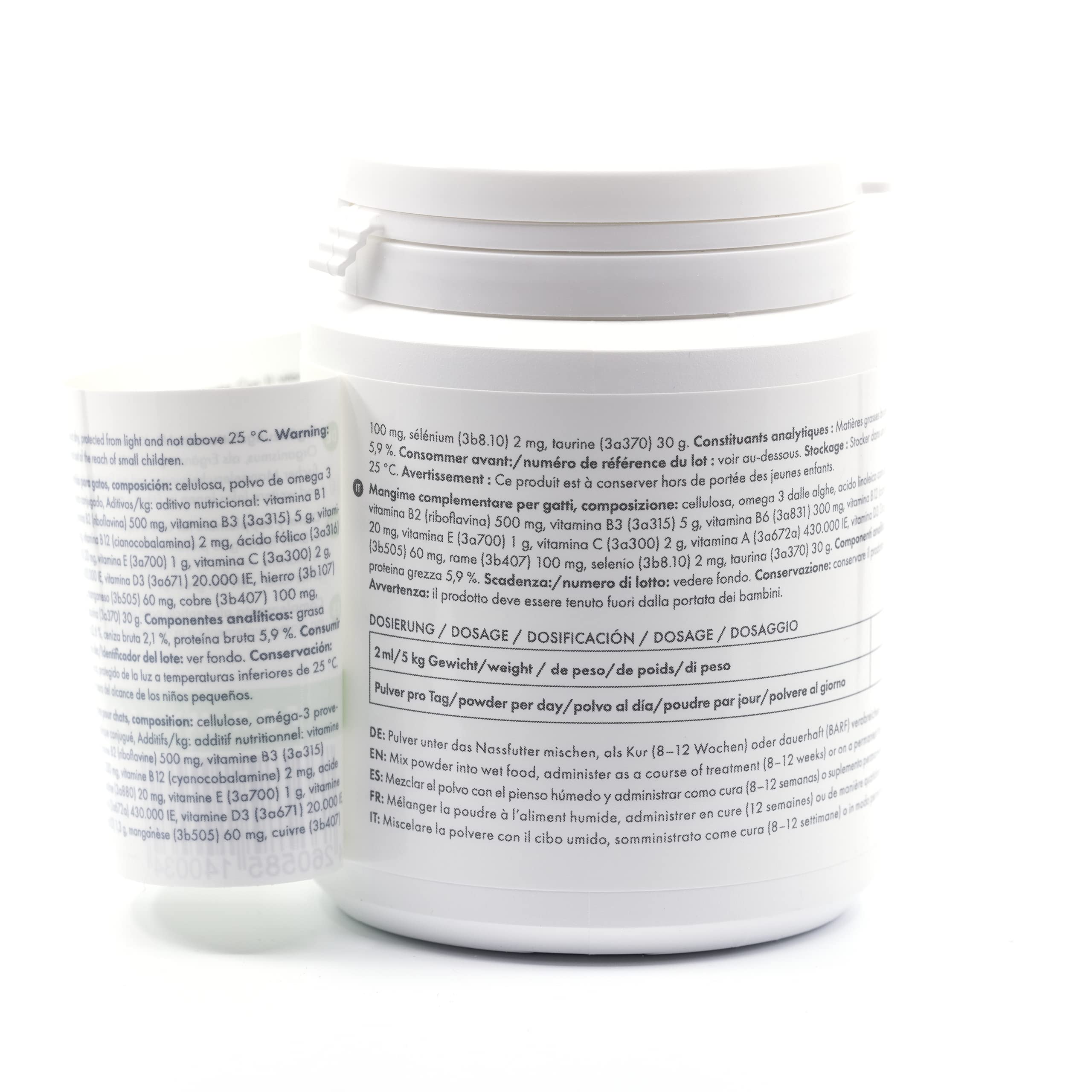 4-BEINER Vitality-Cat -11 vitaminas para Gatos más Omega 3, Omega 6, Zinc, Selenio, manganeso, Cobre, Hierro, taurina, multivitaminas Gato, Polvo