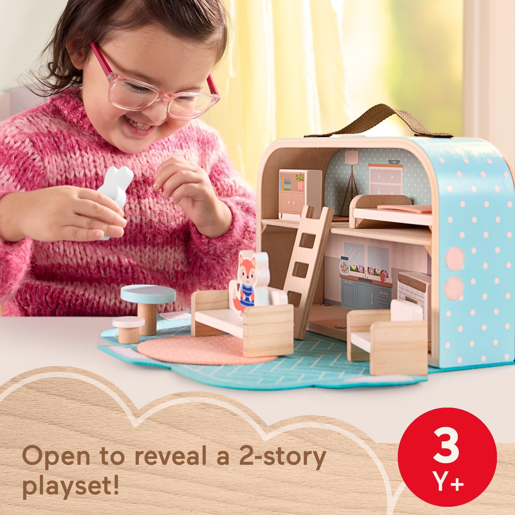 Amazon.com: Fisher-Price Wood Pretend Play Toy Dollhouse Carry