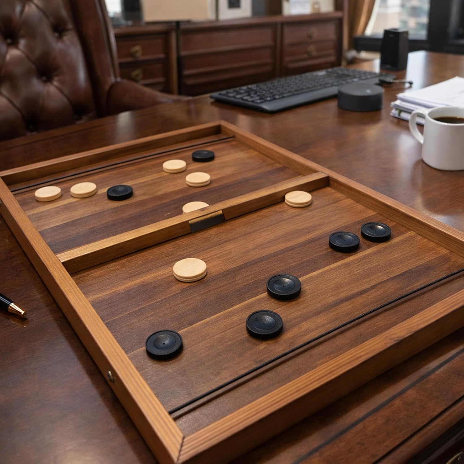 Handmade Wooden Sling Puck Game – Fast Action Table Game – Compact Family Fun Board