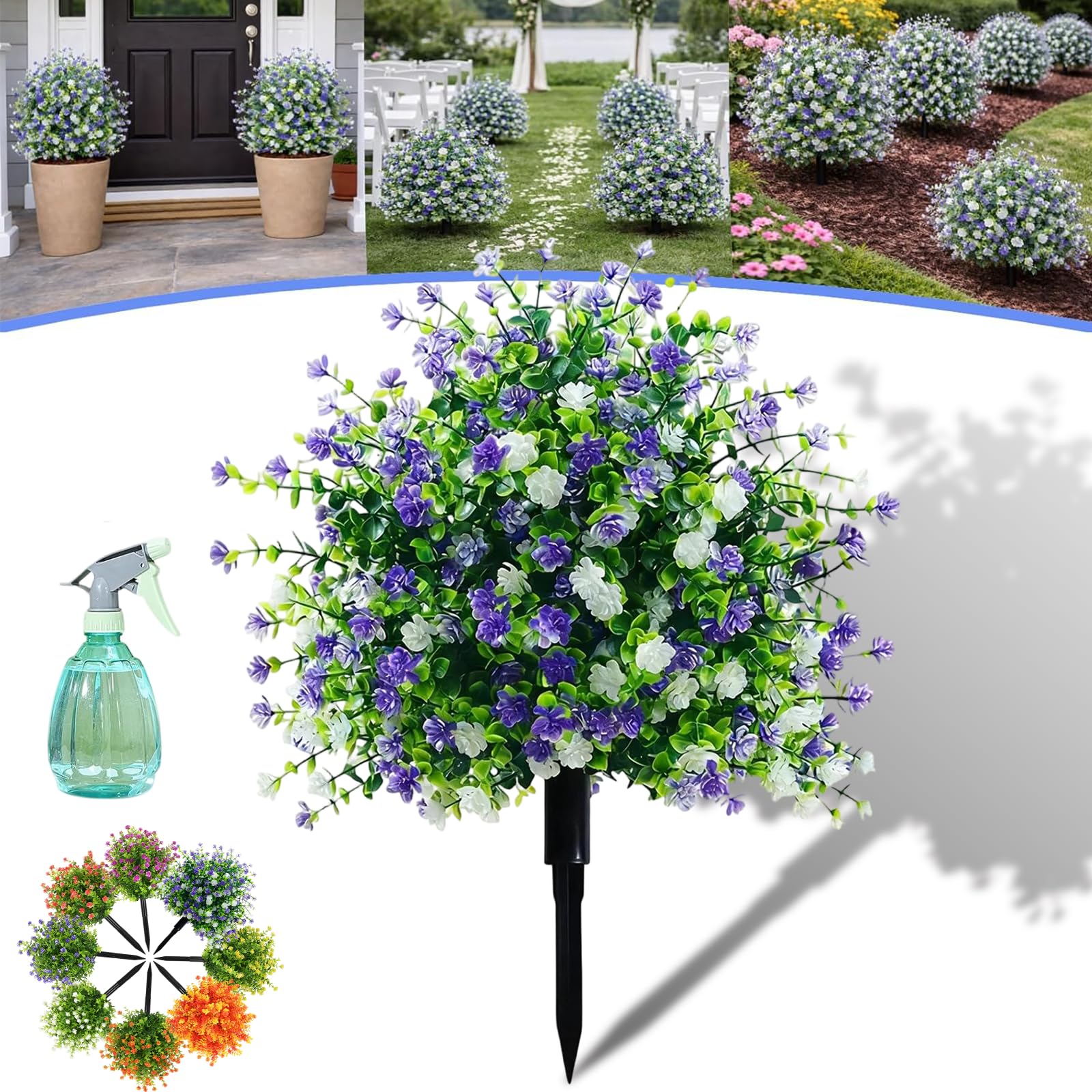 Artificial Potted Trees with Ground Stakes, UV Resistant Faux Plants for Outdoors, Realistic Artificial Outdoor Topiary Bushes in Pots, Fake Garden Shrubs for Front Porch Patio Decor (A,1 Pcs)