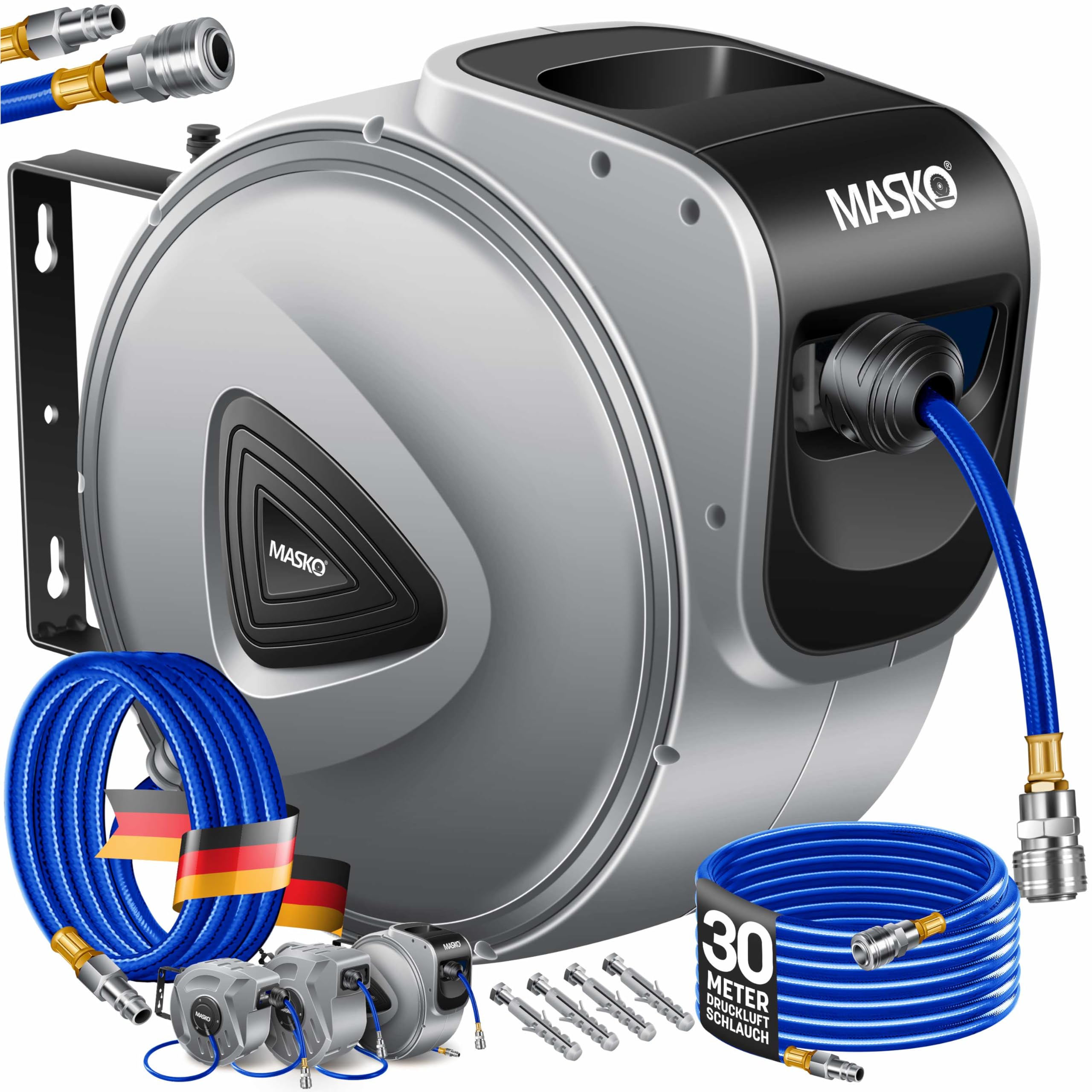 Avvolgitore Tubo Aria Compressa Automatico - 20m, Attacco 1/4, Grigio - Foto 9