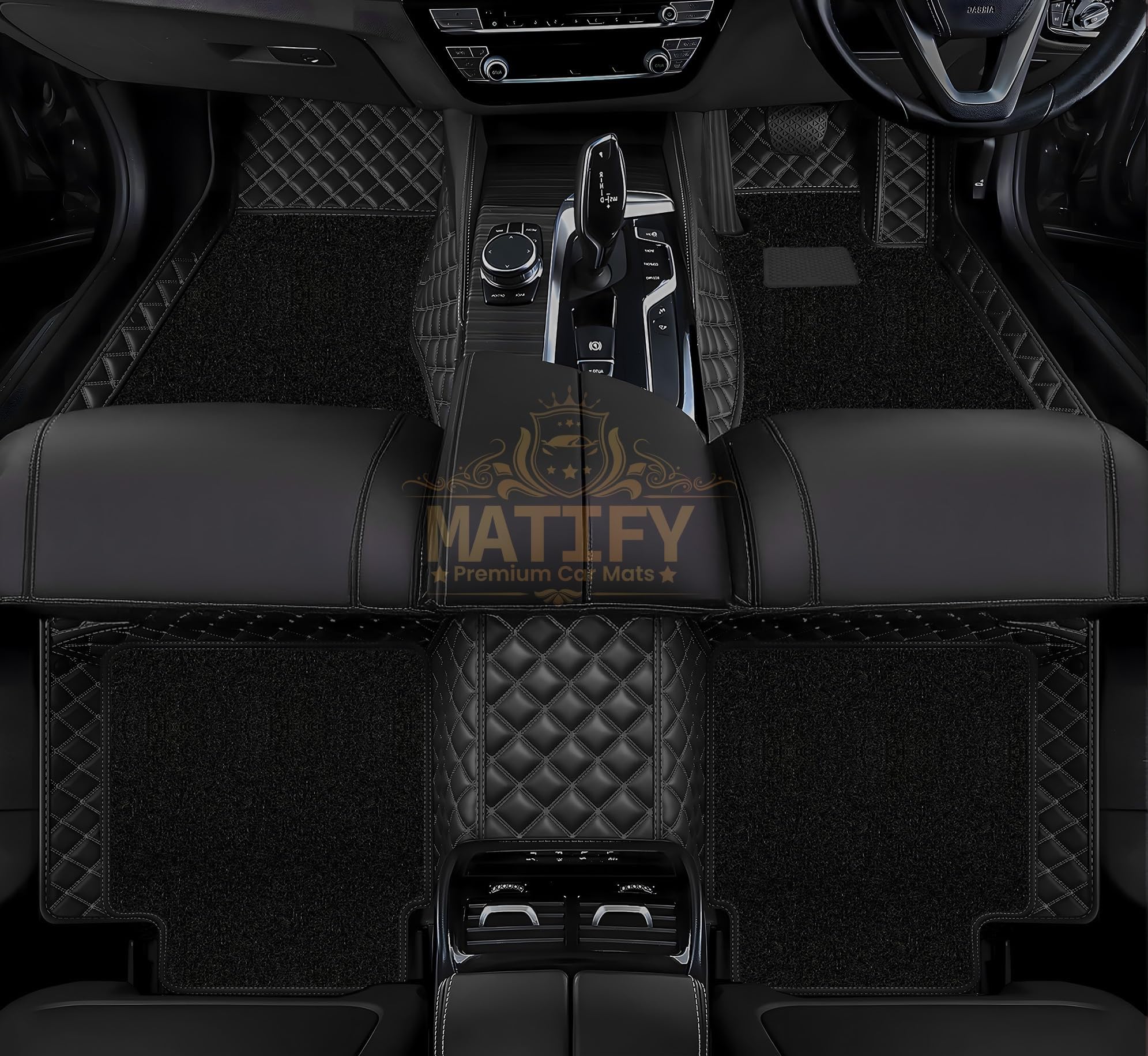 7D Double Stitch Car Floor Mat for Mahindra BE 6E 2025 Onwards | 7 Layer Double Stitching Premium Faux Leather Custom Fitted Car Foot Mats | All Weather Antslip Mats - Full Black