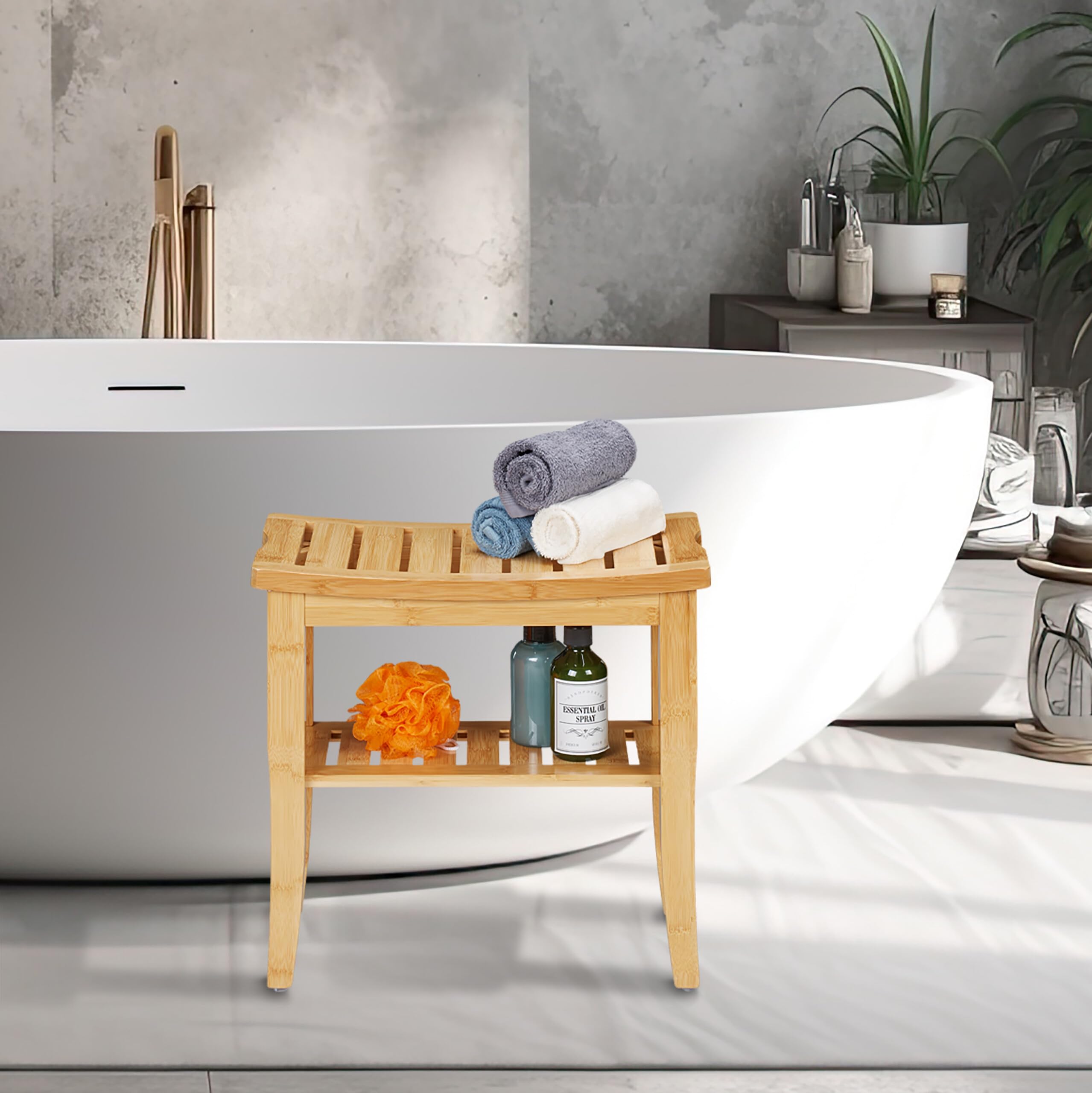 Relaxdays Tabouret en Bambou, HxLxP: 45,5 x 48 x 25 cm, Charge : 150 kg, Banc en Bois avec Pieds antidérapants, Nature