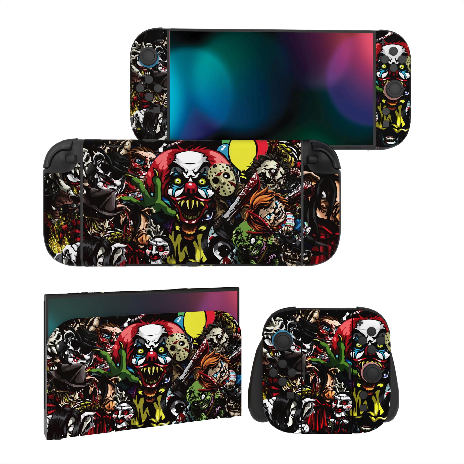 PlayVital 2 Sets de Fundas Adhesivas de Vinilo para Nintendo Switch 2 (2025), Pegatinas Personalizadas para Consola, Grips, Dock y Agarre, Protector Decorativo Completo (Fiesta de Miedo) - 1