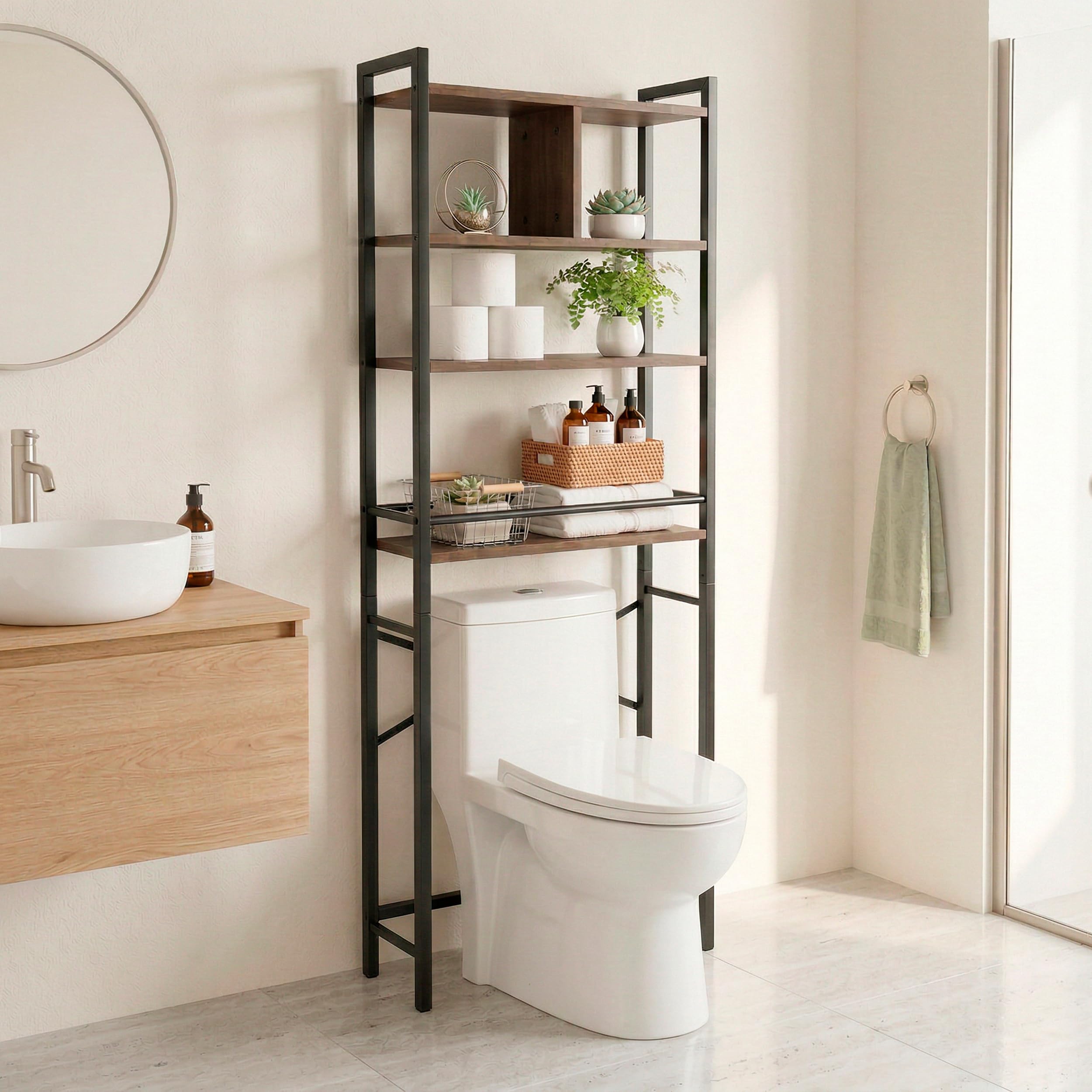 Estantería Baño sobre Inodoro MDF 170 cm con 4 Niveles Organizador Ahorro Espacio