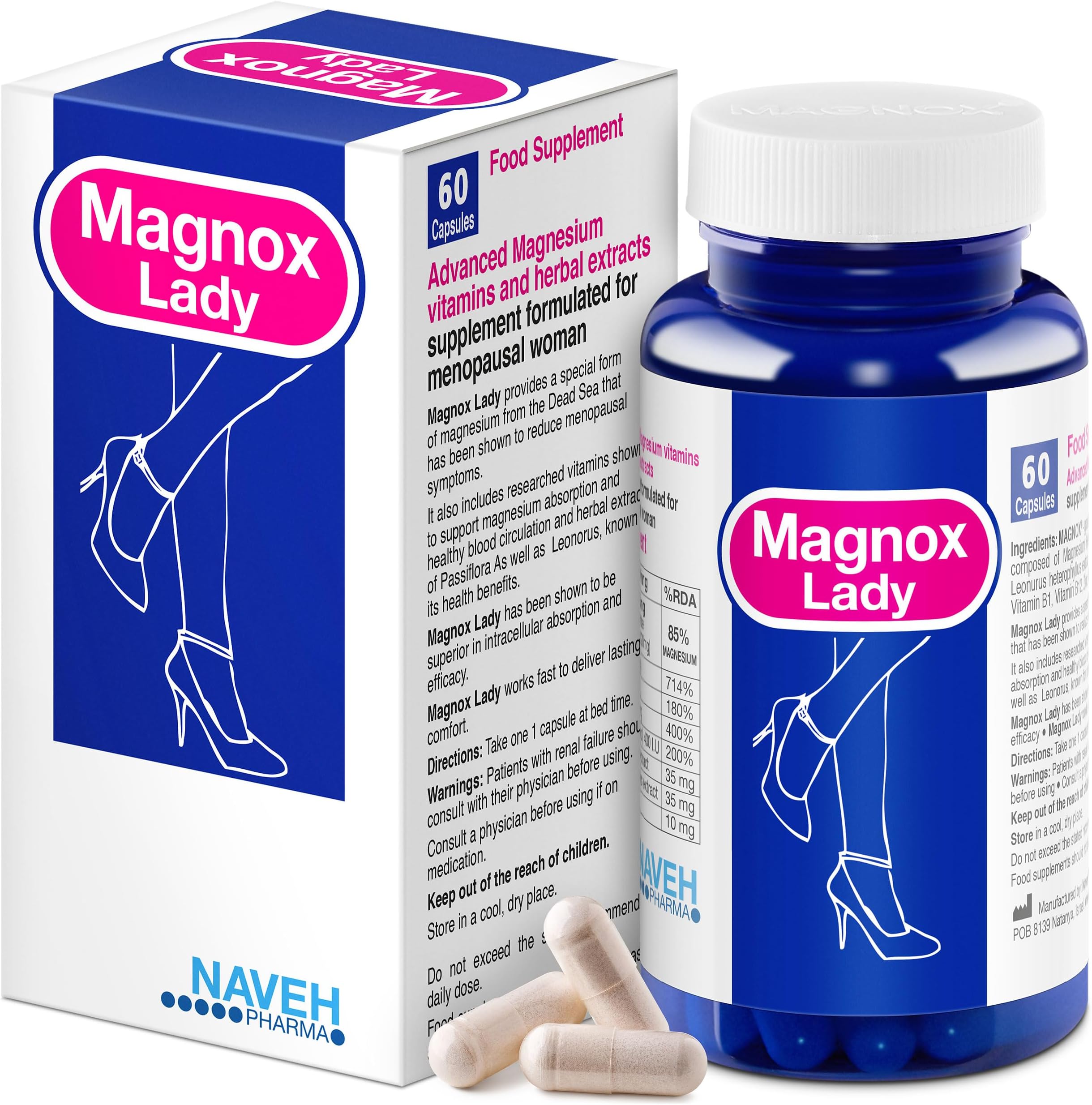 MAGNOX Lady Lady Magnesium Supplement Capsules (60), Reduces Pms And Menopausal Symptoms, By