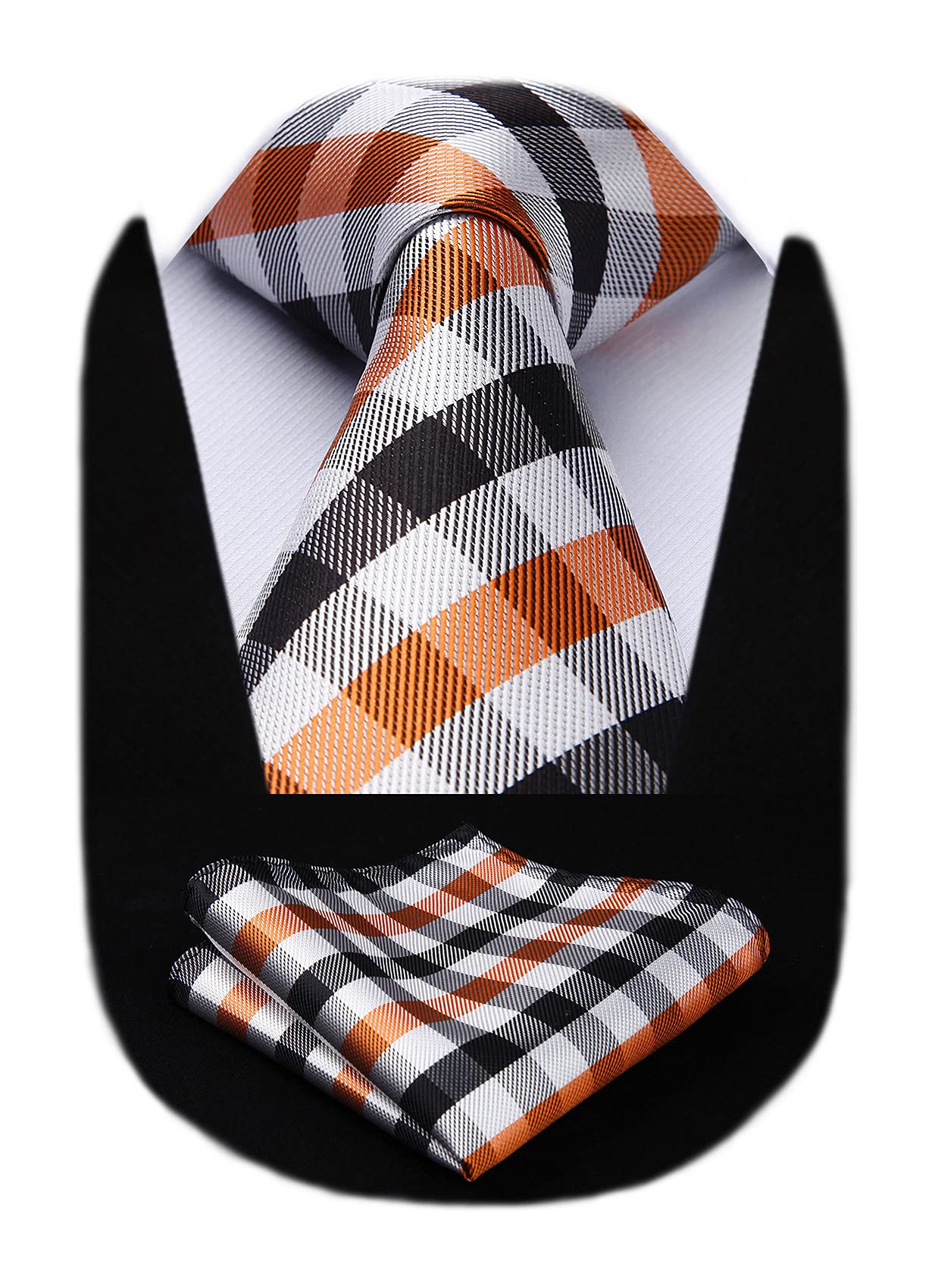 HISDERNMens Ties Plaid Tie and Pocket Square Set Classic Woven Formal Checkered Neckties & Handkerchief Wedding Party