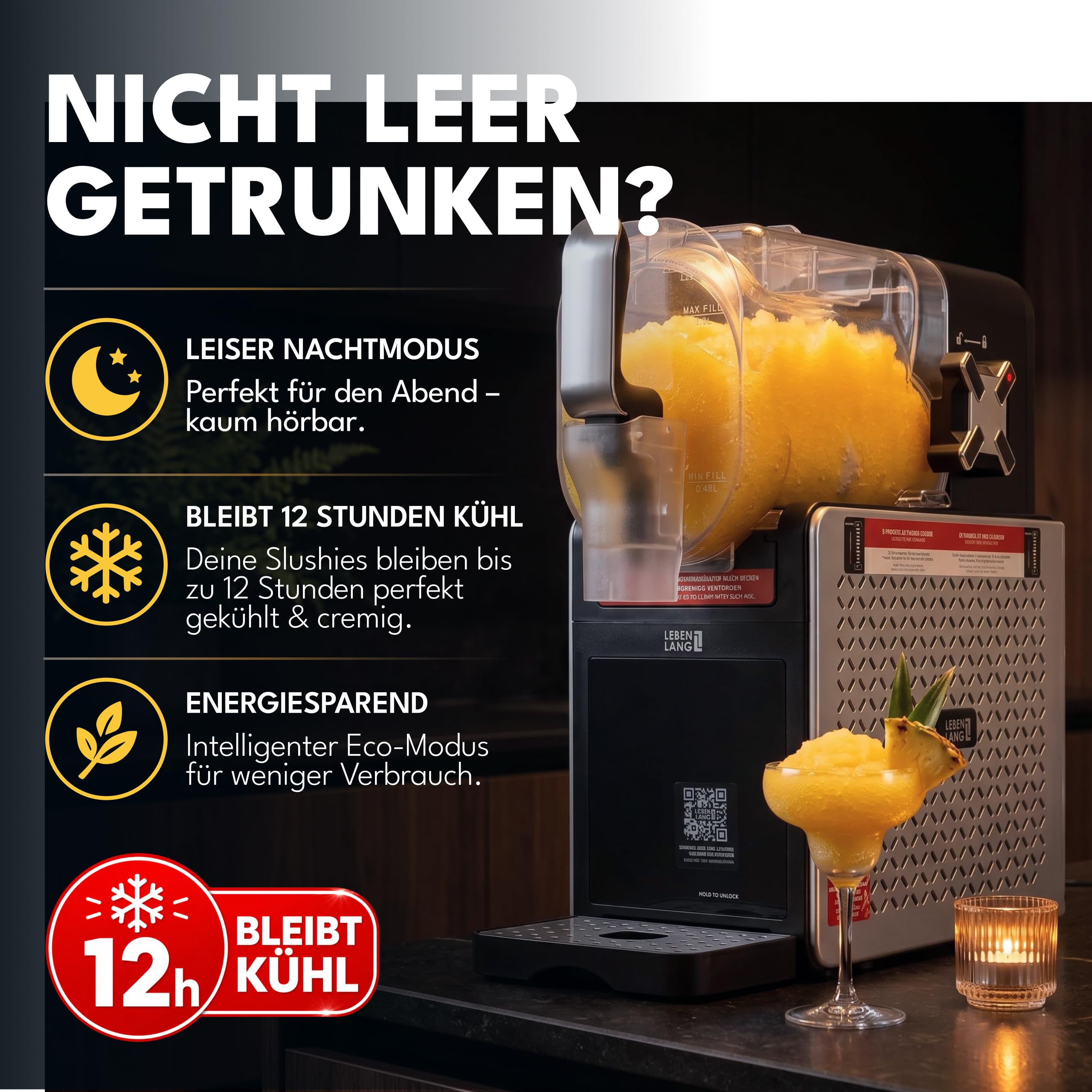 LEBENLANG Premium Slush Maschine 2L - 5 Modi & 15 Min QuickFreeze I Inkl. Rezeptbuch & Auto-Reinigung I Slush Eis Maschine für Zuhause Frozen Slushy Machine Slushie Maker Ice Slushi Maschiene