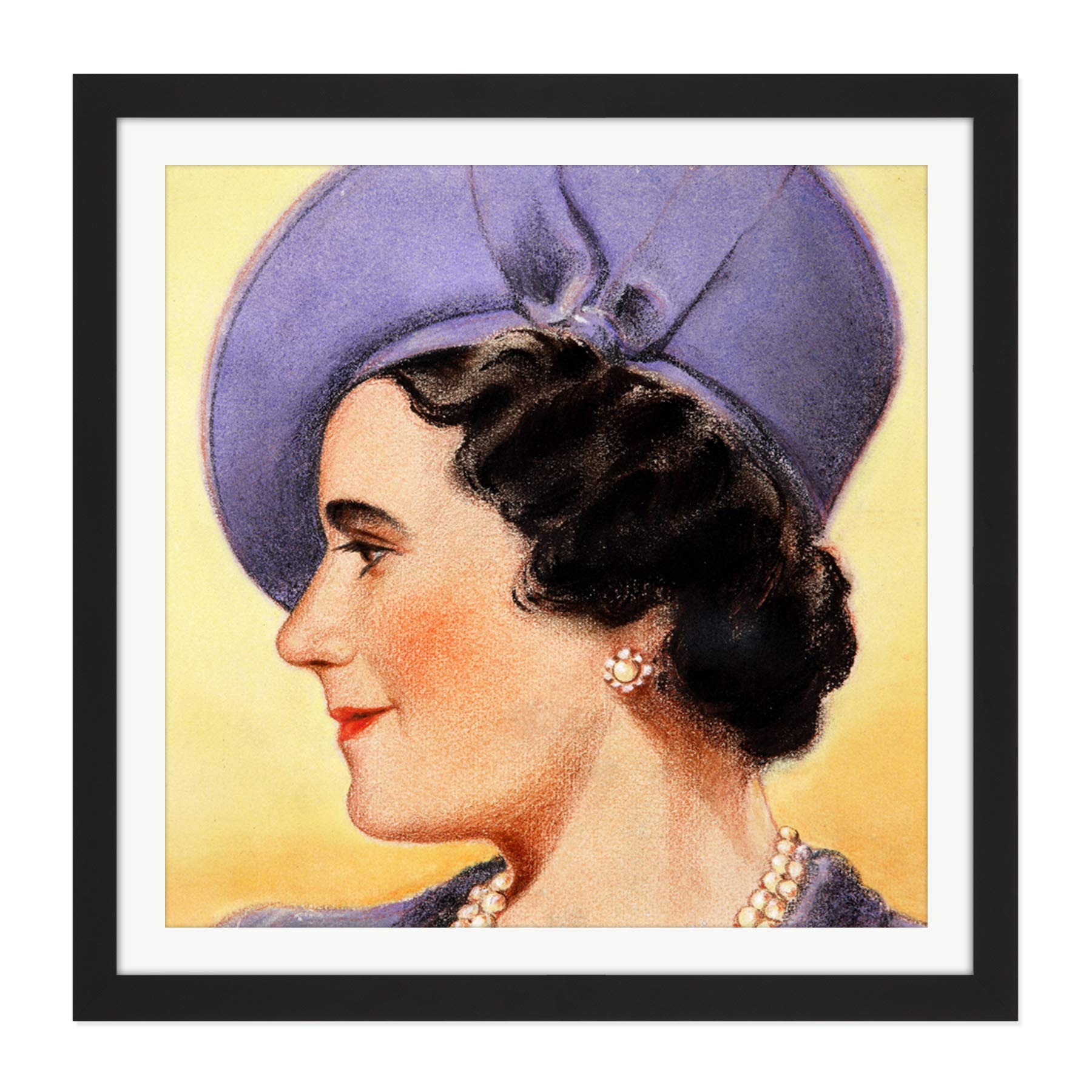 Fine Art Prints Timym Portrait Queen Elizabeth (Bowes-Lyon) England Painting Square Wooden Framed Wall Picture 16X16 Inch