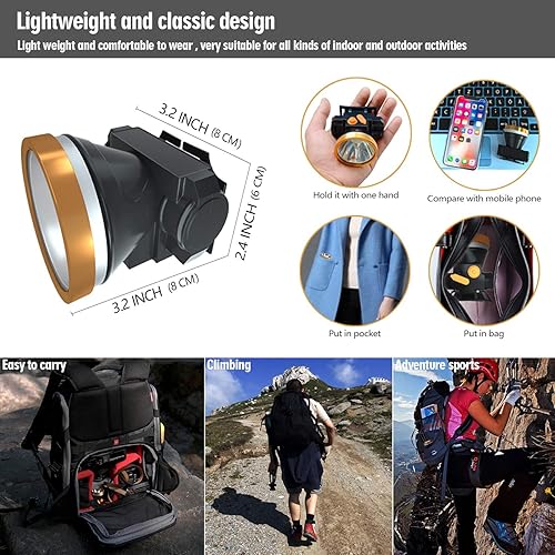 Miniatura 4 de ODEAR - Linterna de cabeza LED súper brillante linterna impermeable con batería integrada para acampar al aire libre pesca senderismo correr paseo