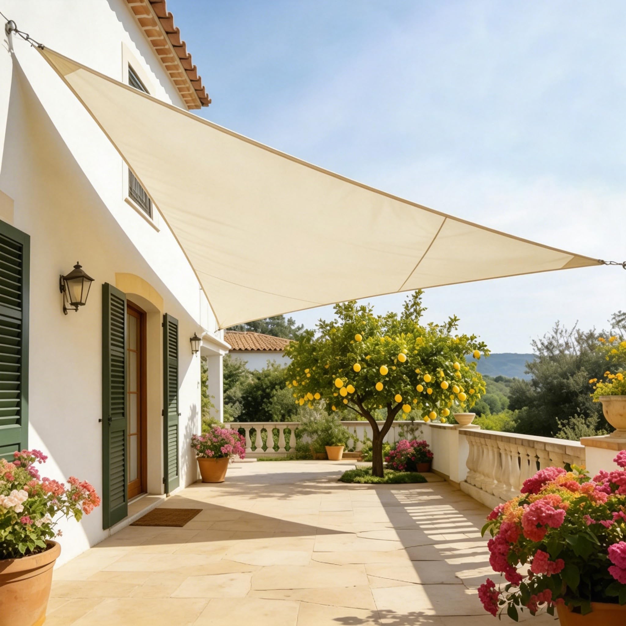Triangle Sun Shade Sail Waterproof, Sunscreen Awning Canopy, 98% UV Block Awnings For Patios With Free Rope, Easy Install & Durable, Sun Shade Clo(Size:2×2×2m (6.56×6.56×6.56 ft),Color:Off-White)
