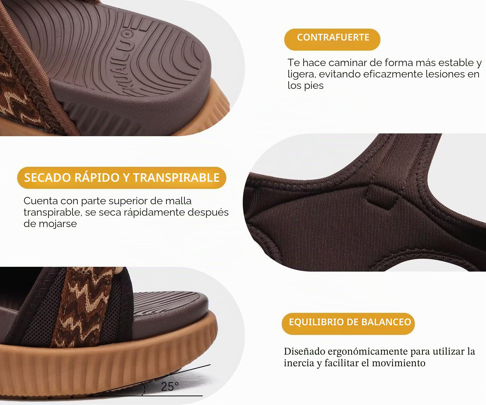 KuaiLu Sandalias Trekking Deportivas Mujer Ortopedicas Senderismo Sandalias | Comodas Caminar Fascitis Plantar Verano Abierta Ligera Cuero Ajustables Antideslizantes Sandalias Montaña Caqui Marrón 38