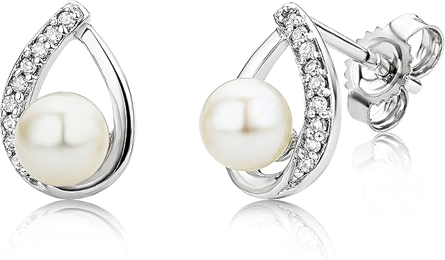 Miore Earrings Women Freshwater Pearls studs Diamonds 0.06 ct White Gold 9 Kt / 375