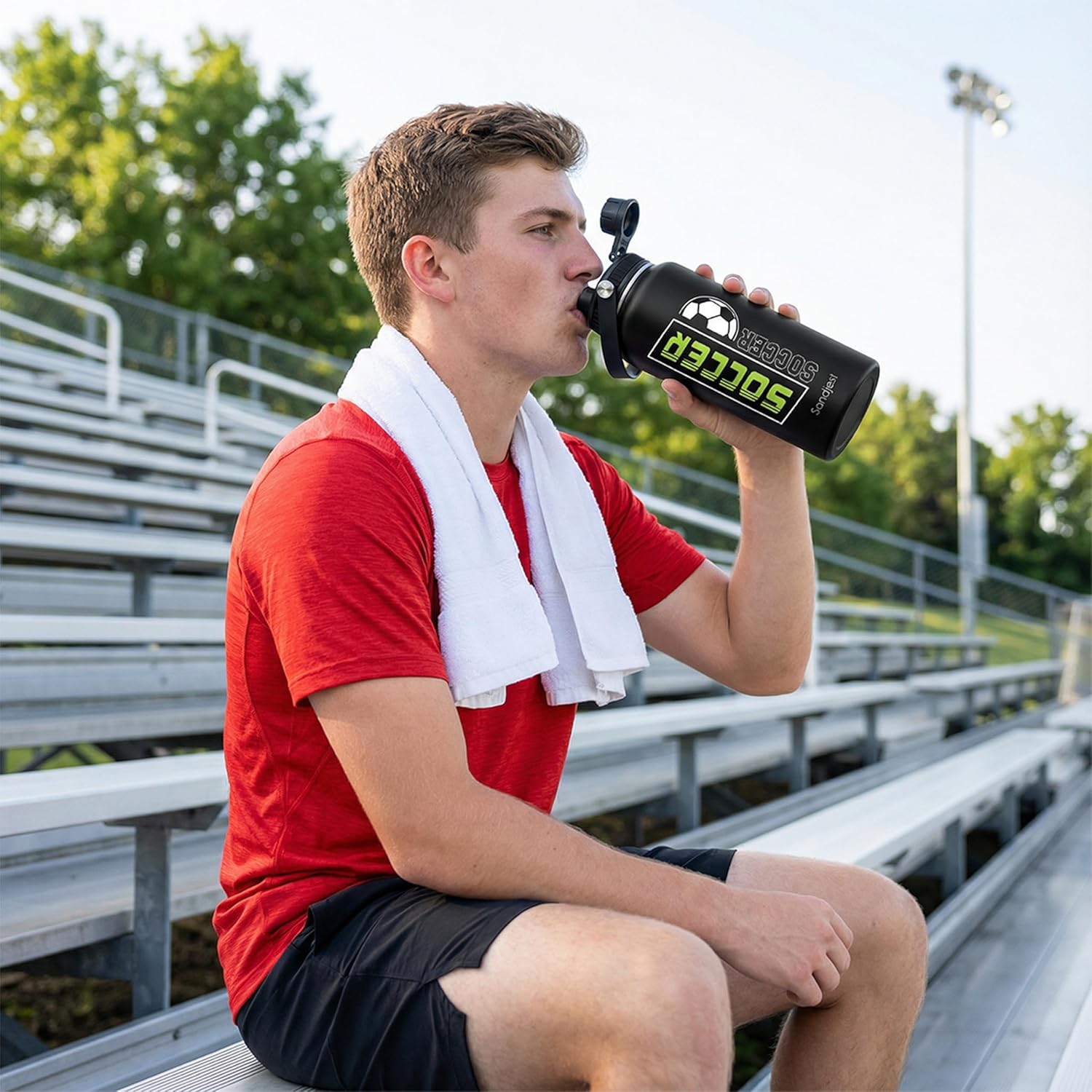 SANDJEST Soccer Insulated Stainless Steel Water Bottle 32oz, Vacuum Chug Lid Travel Tumbler for Men Friends Dad Brothers Players Coaches, Gift for Birthday Christmas Fathers Day