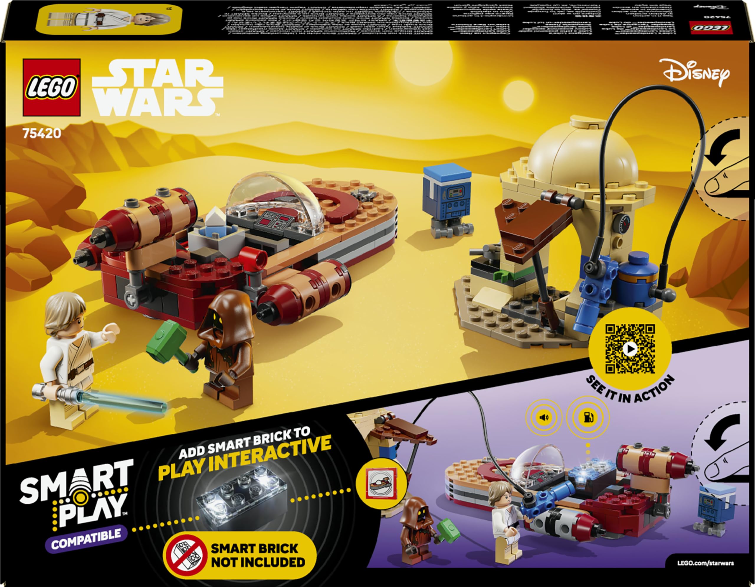 LEGO Star Wars 75420 SMART Play: Lukes Landspeeder - Kompatibles Interaktives Spielzeug inkl. SMART Tag und Luke Skywalker Minifigur - Geschenkidee für Jungen, Mädchen & Erwachsene Fans ab 6 Jahren