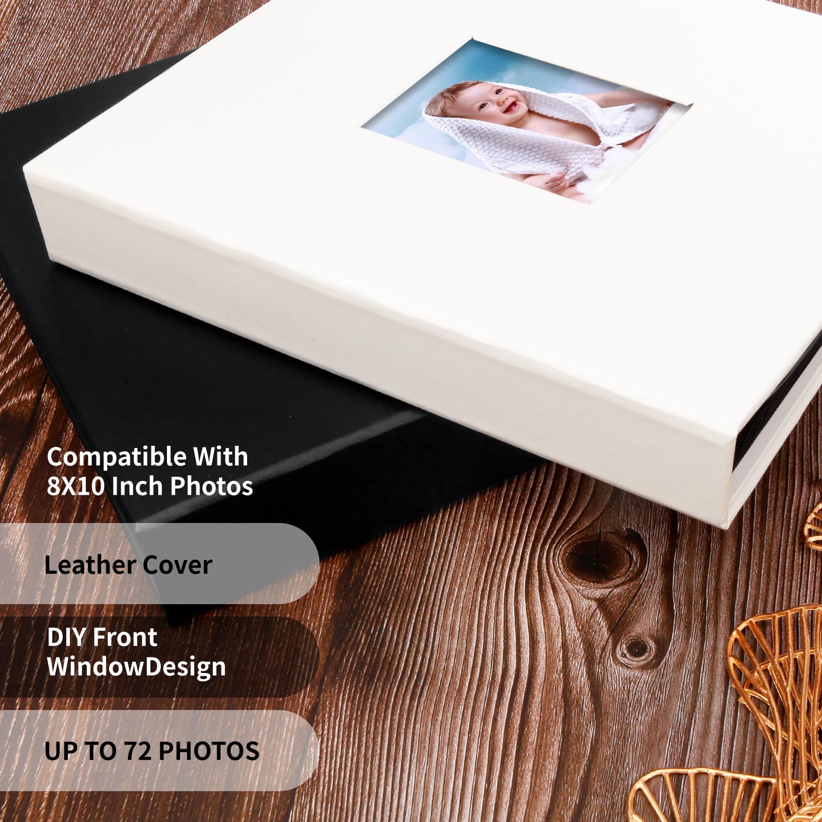 Album fotografico 25 x 20 cm, contiene 72 foto, album fotografico con copertina in pelle, 20 x 25 cm, con finestra frontale, senza acidi, pagina interna nera, 25 x 20 cm, album fotografico per