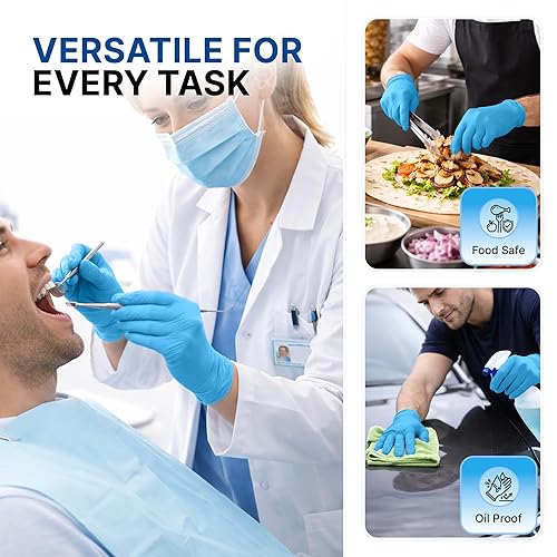 Miniatura 7 de Guantes de examen de nitrilo Schneider, tamaño grande, caja de 50, guantes desechables resistentes, texturizados, sin látex, seguros para alimentos