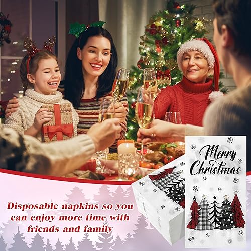 Miniatura 3 de Cholemy 200 servilletas de papel desechables de Navidad de 2 capas de árbol de Navidad, diseño de bolas de Navidad, servilletas de mano para
