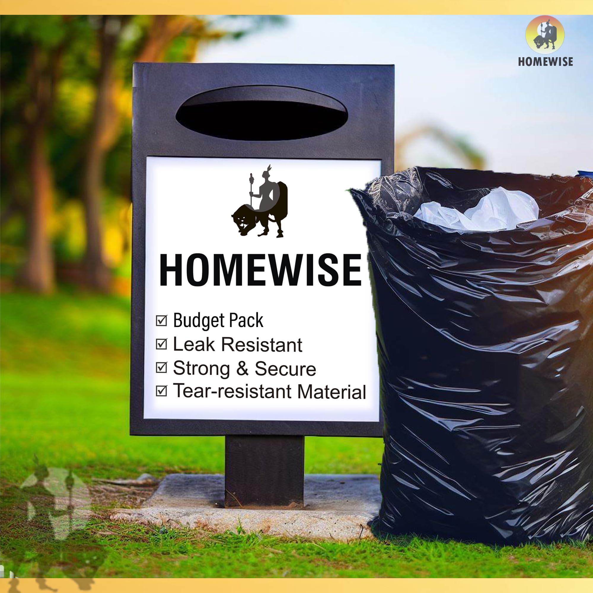 HOMEWISE 200 sacchetti per la spazzatura resistenti, 100 l, 23 μm, extra resistenti, in materiale riciclato, colore nero, grandi per casa, ufficio, ristorante