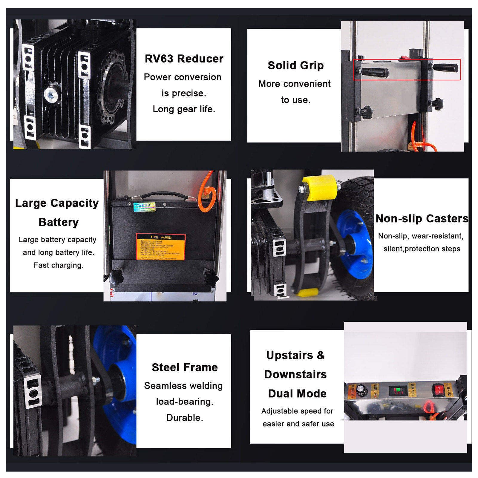 Carretilla Eléctrica De Mano - Subir Y Bajar Escaleras, Carro Eléctrico para Subir Escaleras, Capacidad De Carga (400kg), Batería Extraíble (48v/36ah), Motor Sin Escobillas De 1200w