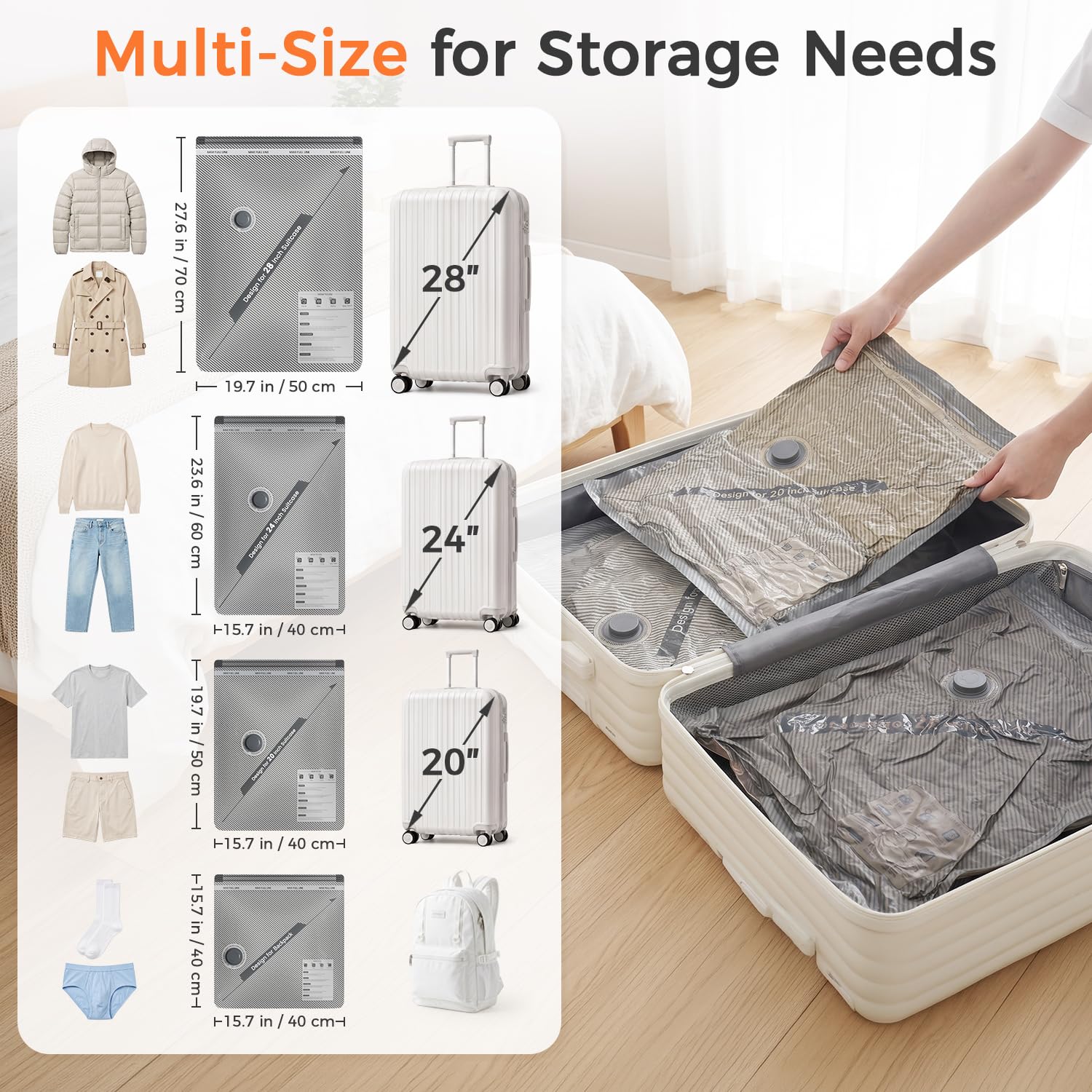 BAGAIL Sacchetti Sottovuoto Da Viaggio Con Pompa Elettrica Ricaricabile Senza Fili, Riutilizzabili Con Pompa, Compressori Per Casa, Organizer Valigia - 24 Pezzi