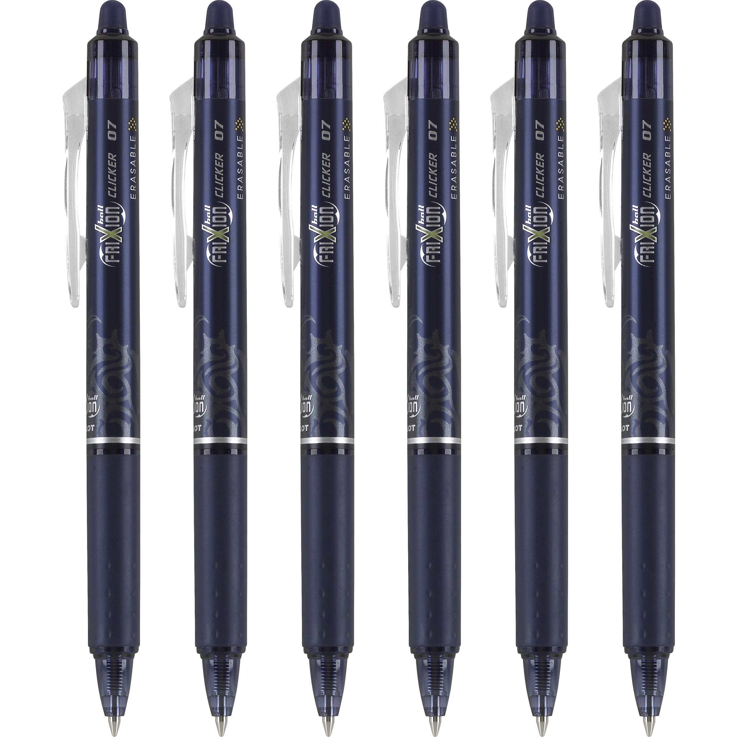 Pilot FriXion Clicker Erasable Gel Pens, Fine Point (0.7mm), Navy Ink, 6-Pack - Refillable, Smooth Writing Pens for School, Journaling, and Office Use