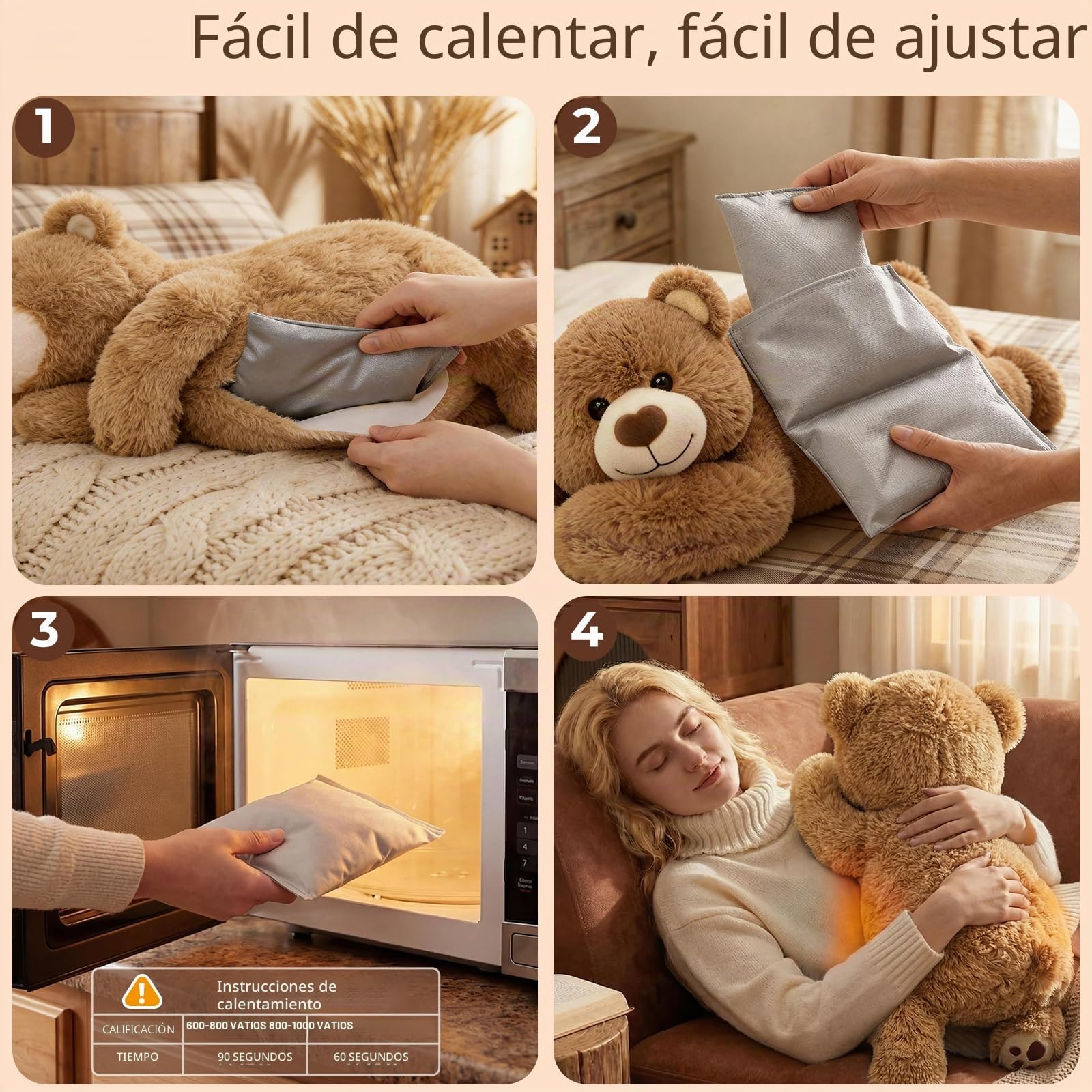 Mewaii Peluche Gigante con Almohadilla Térmica Microondas - Osito de Peluche Ajustable 5lb, Calentable y Refrescante, Peluche Grande para Abrazar, Almohadilla Interior Desmontable, 23 Pulgadas