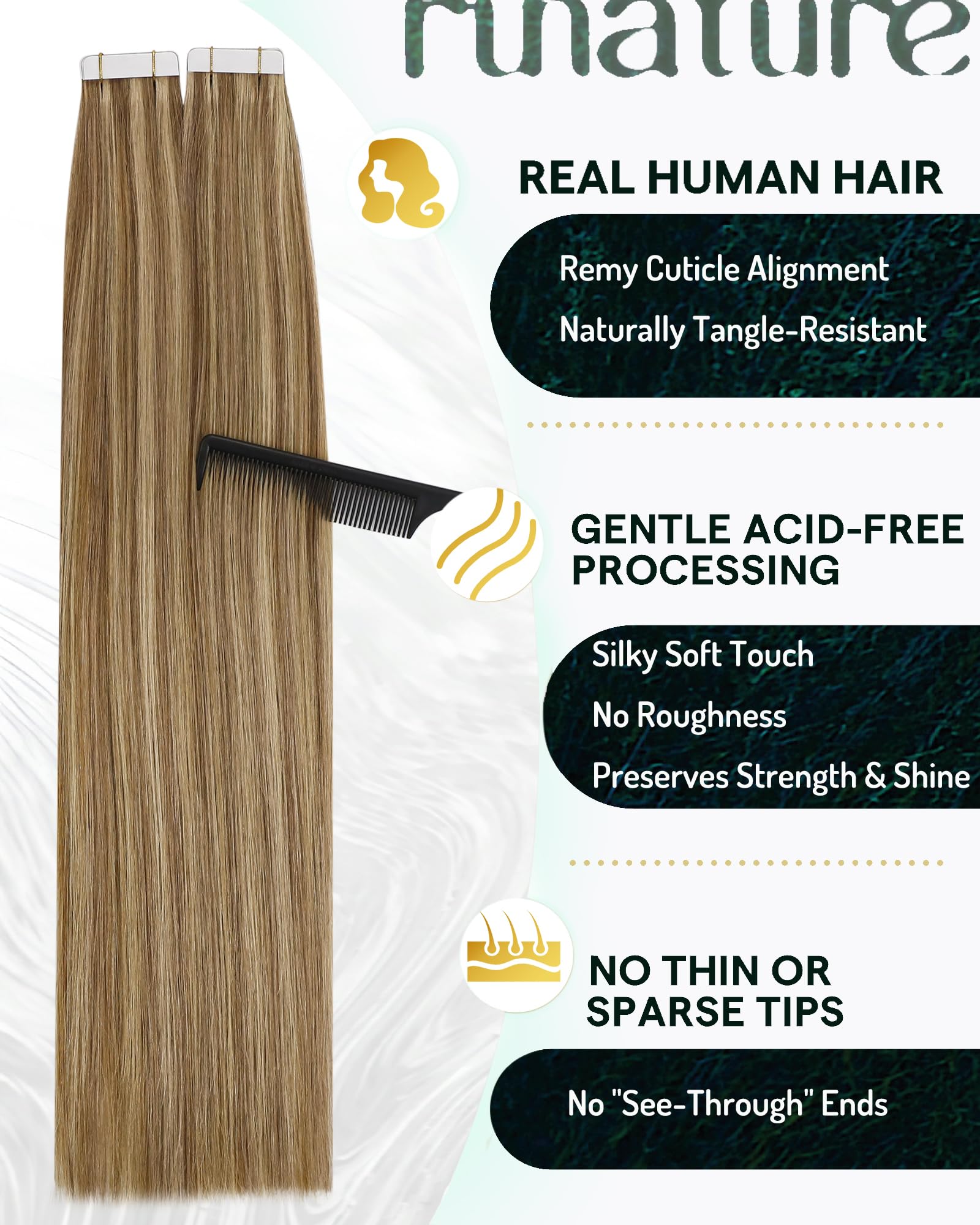 RUNATURE Extension Biadesive Capelli Veri 50cm Lunghi 50g 20Pcs #10P16