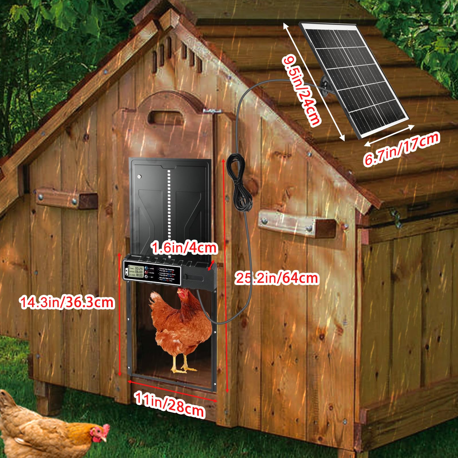 Grande Taille Porte Poulailler Automatique Solaire,Automatique Poulailler en Aluminium avec 7W Panneaux Solaires, Deux méthodes de Chargement Minuterie, Affichage LED, Télécommande