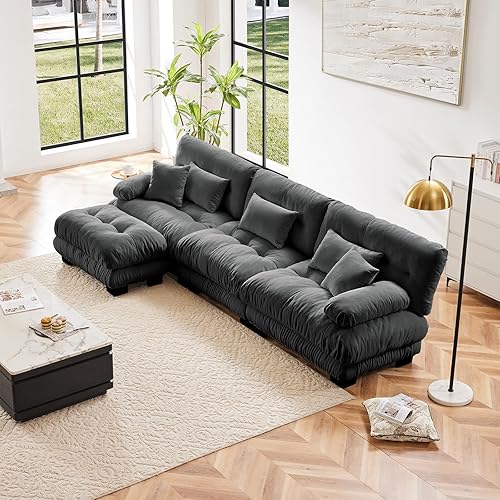 Vista 35 de Otomana gris para sofá modular seccional, asiento de tela de terciopelo para sofás seccionales de gran tamaño para sala de estar, dormitorio