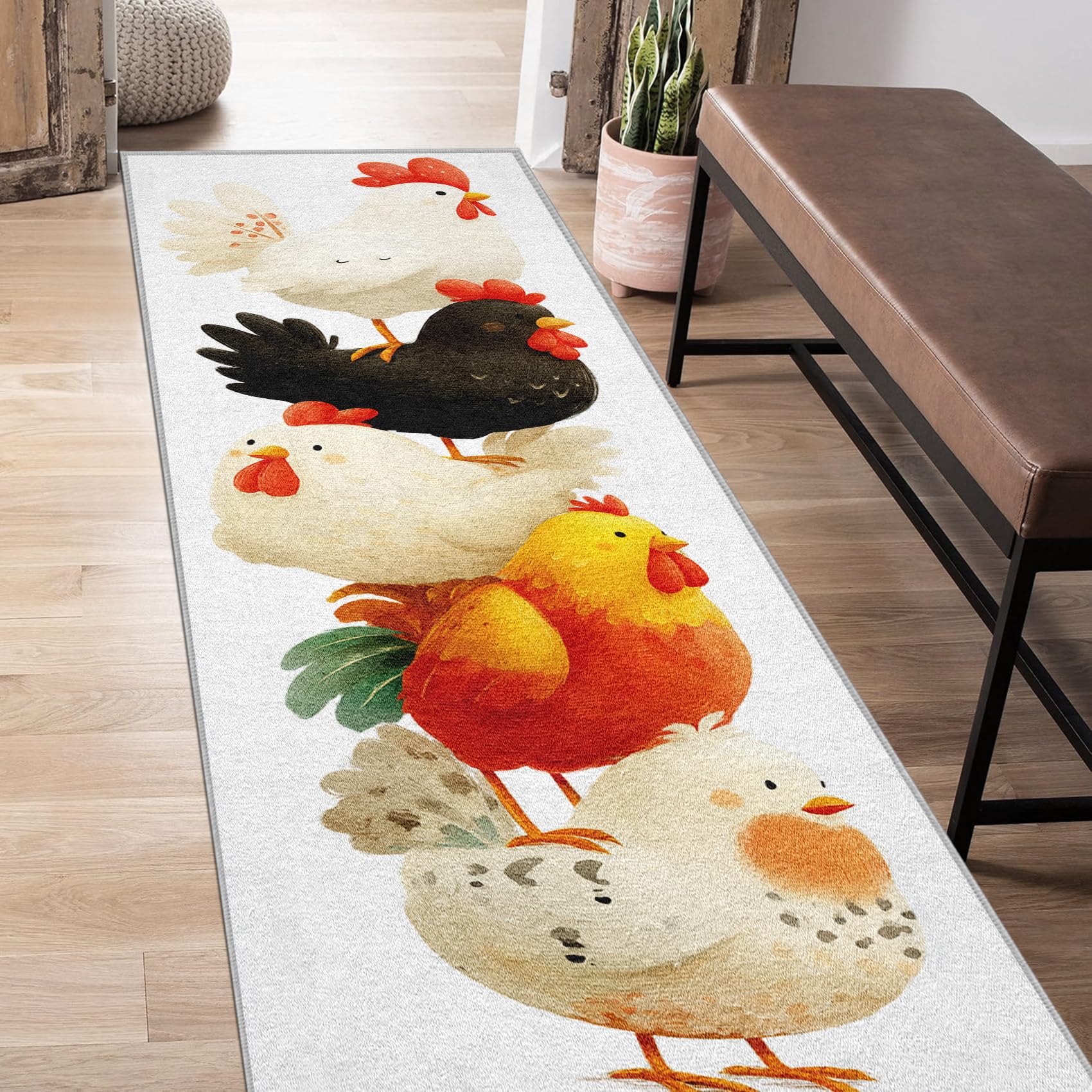 Poulet Tapis de Couloir Animaux de la Ferme Tapis de Couloir Long 60 x 120 cm Passage Antidérapant Lavable en Machine D'entrée Chambre Salon Descente de Lit Poil Ras Rug VI&q210