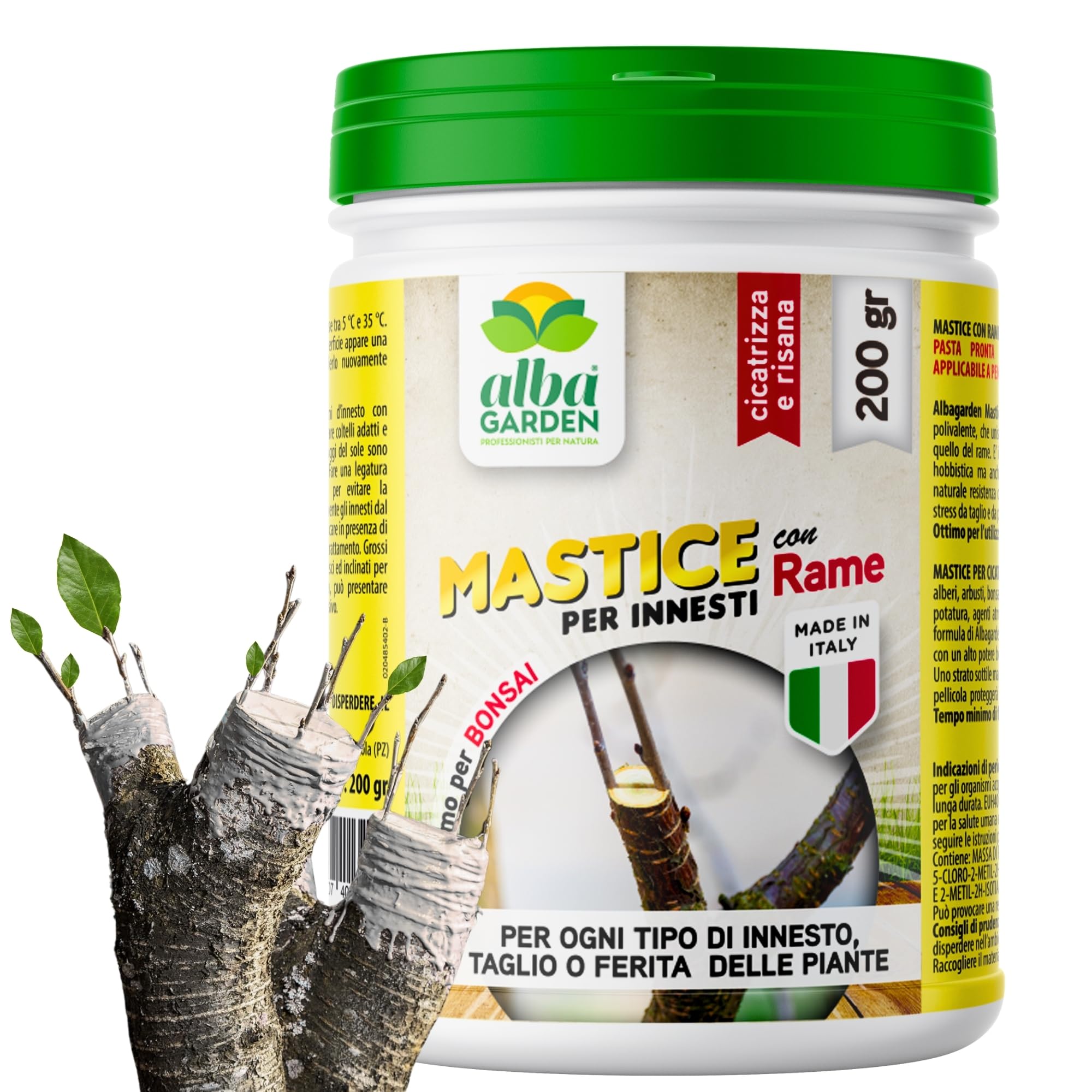 Albagarden - Mastice Per Innesti E Potature ++ Con Rame ++ Antibatterico Pasta Cicatrizzante Curativa Per Ferite Piante Alberi Arbusti Kit Bonsai X 200 Gr