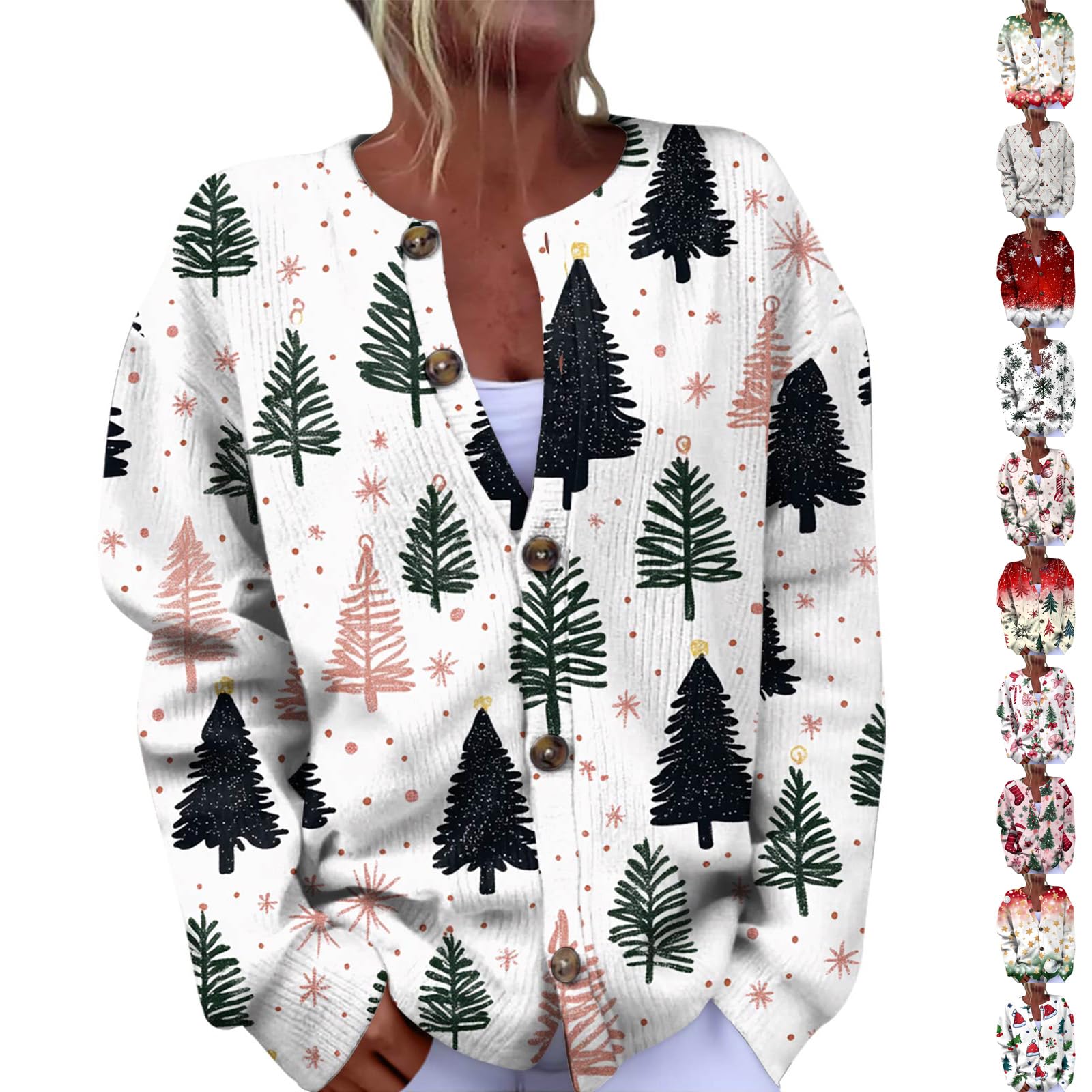 Ugly Christmas Sweater Women Funny Xmas Print Open Front Button Up Cardigan Sweaters Plus Size Winter Knit Cute