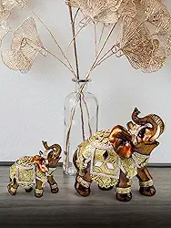 Enfeite 2 Elefantes Indianos Resina Decoração Casa Sala Rack