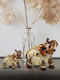 Enfeite 2 Elefantes Indianos Resina Decoração Casa Sala Rack