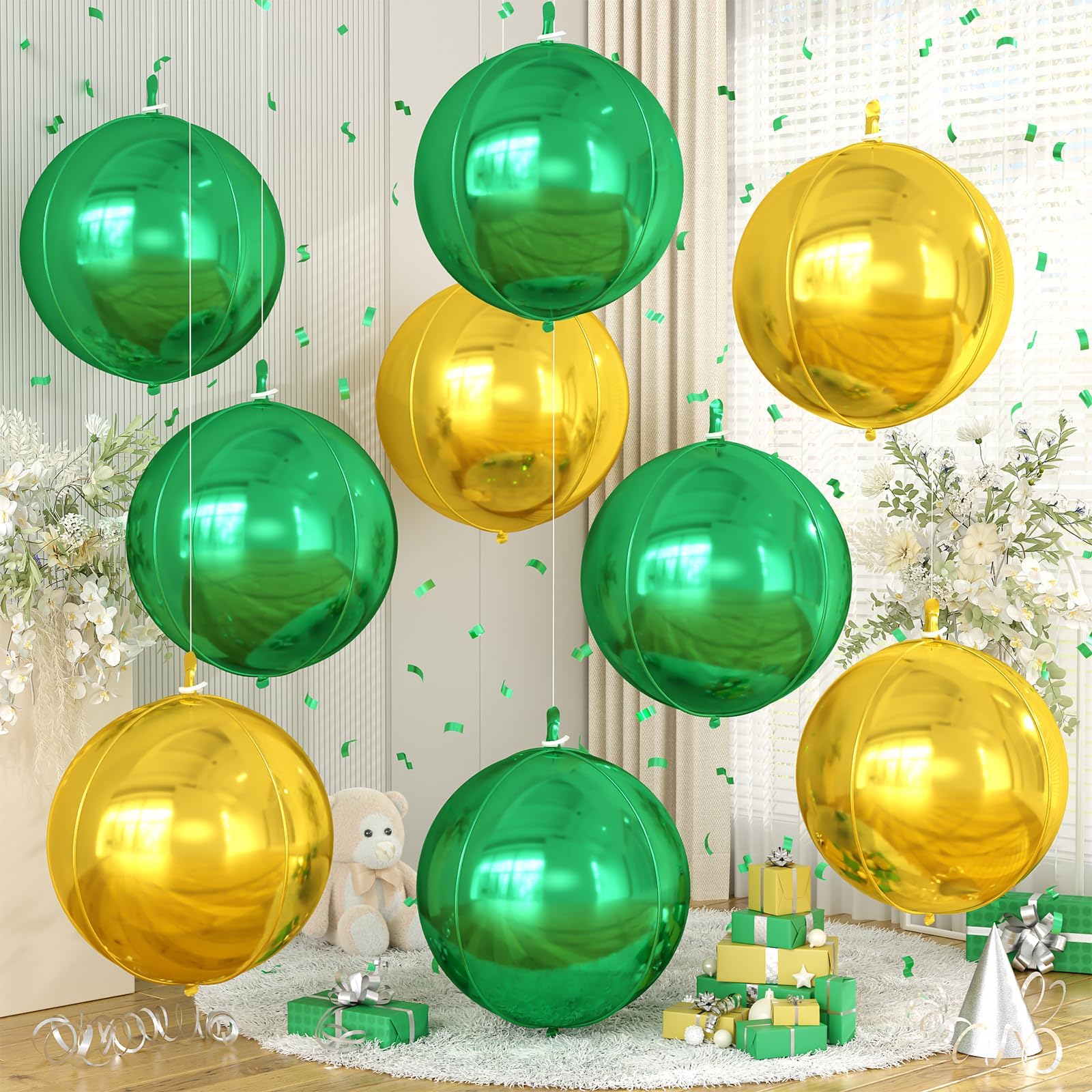 9 Pcs Green Gold Round Foil Balloons,22 Inch Round Balloons