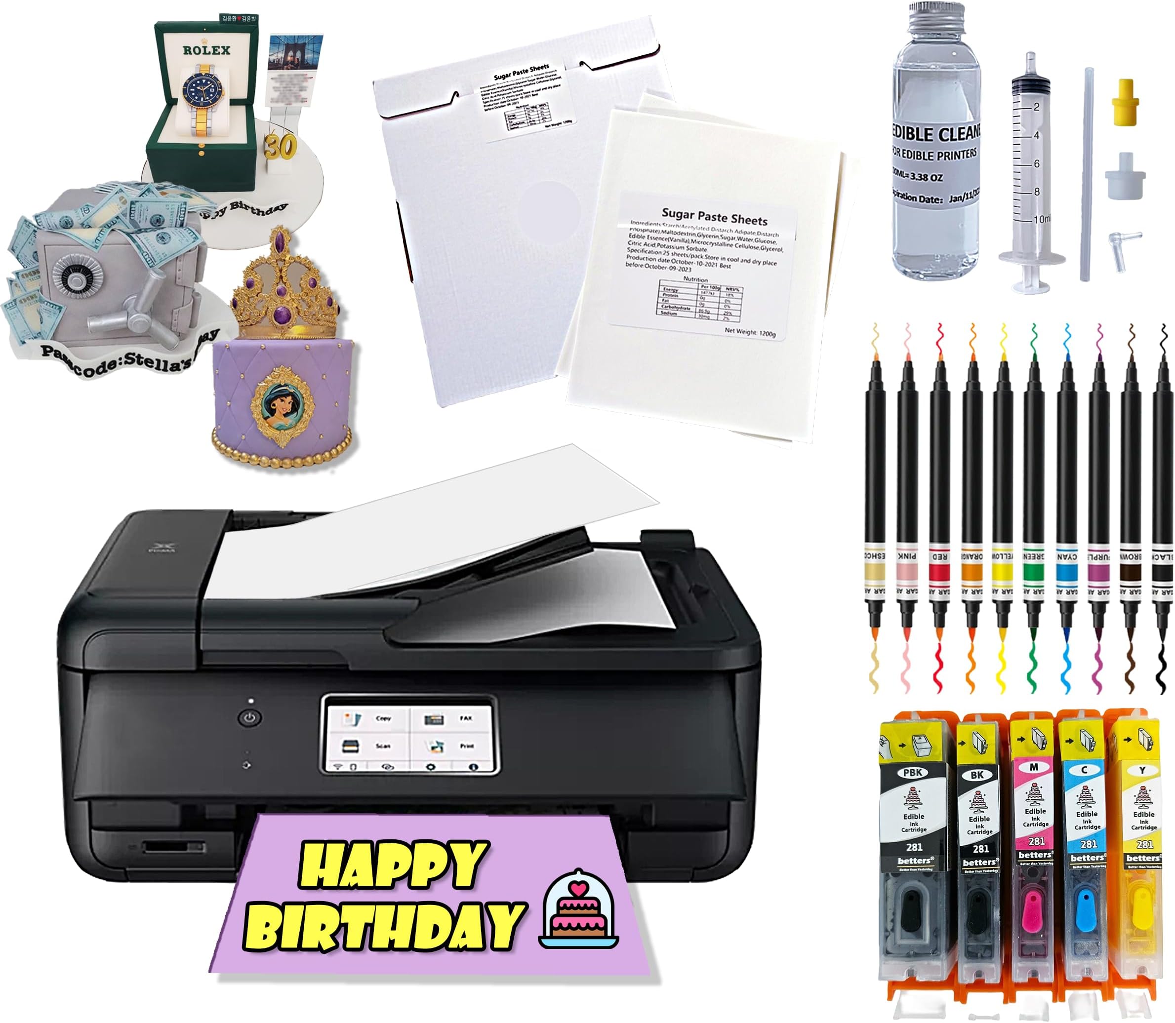 Cake Topper Image Printer, Cake Ink Cartridges, 50 Wafer