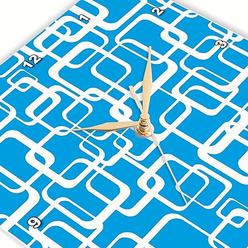 Miniatura 3 de 3dRose, Retro MCM Square Motif Vintage Pattern 1 Blue, 10x10 Wall Clock
