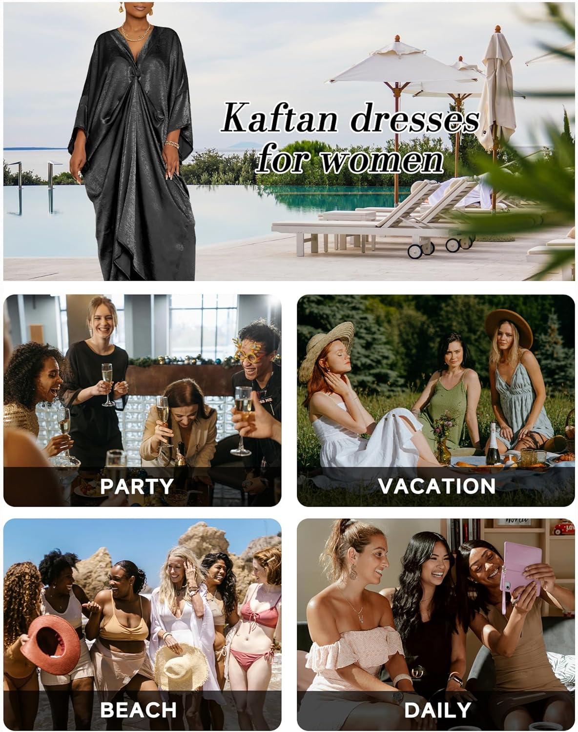 Bsubseach Kaftan Dresses for Women Satin V-Neck Caftans Coverups Long Dress Plus Size Beach Cover Up - Image 2