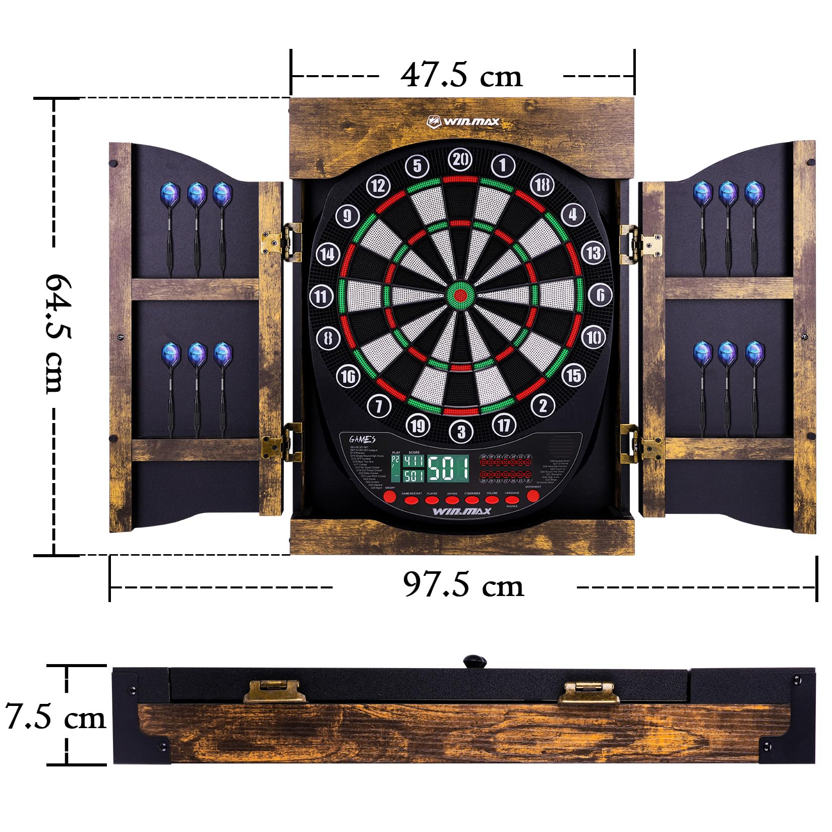 Cible de fléchettes électronique 34 Jeux avec 354 Variantes avec Armoire et 12 fléchettes à Pointe Souple