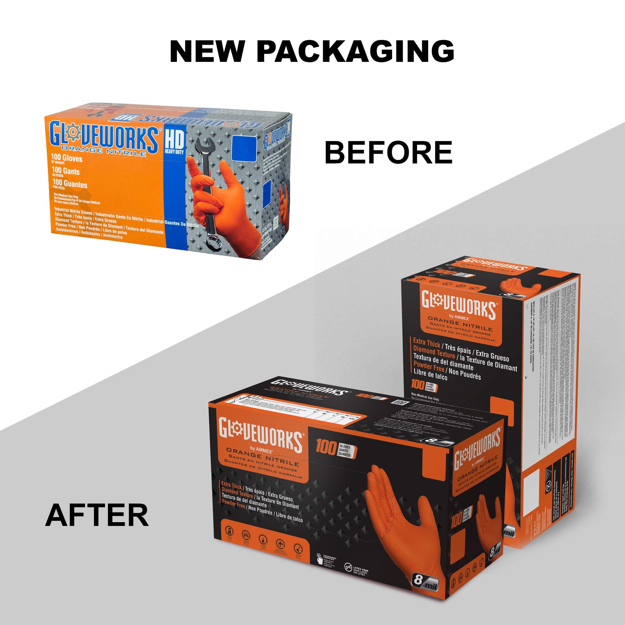 GLOVEWORKS HD Industrial Orange Nitrile Gloves with Raised Diamond