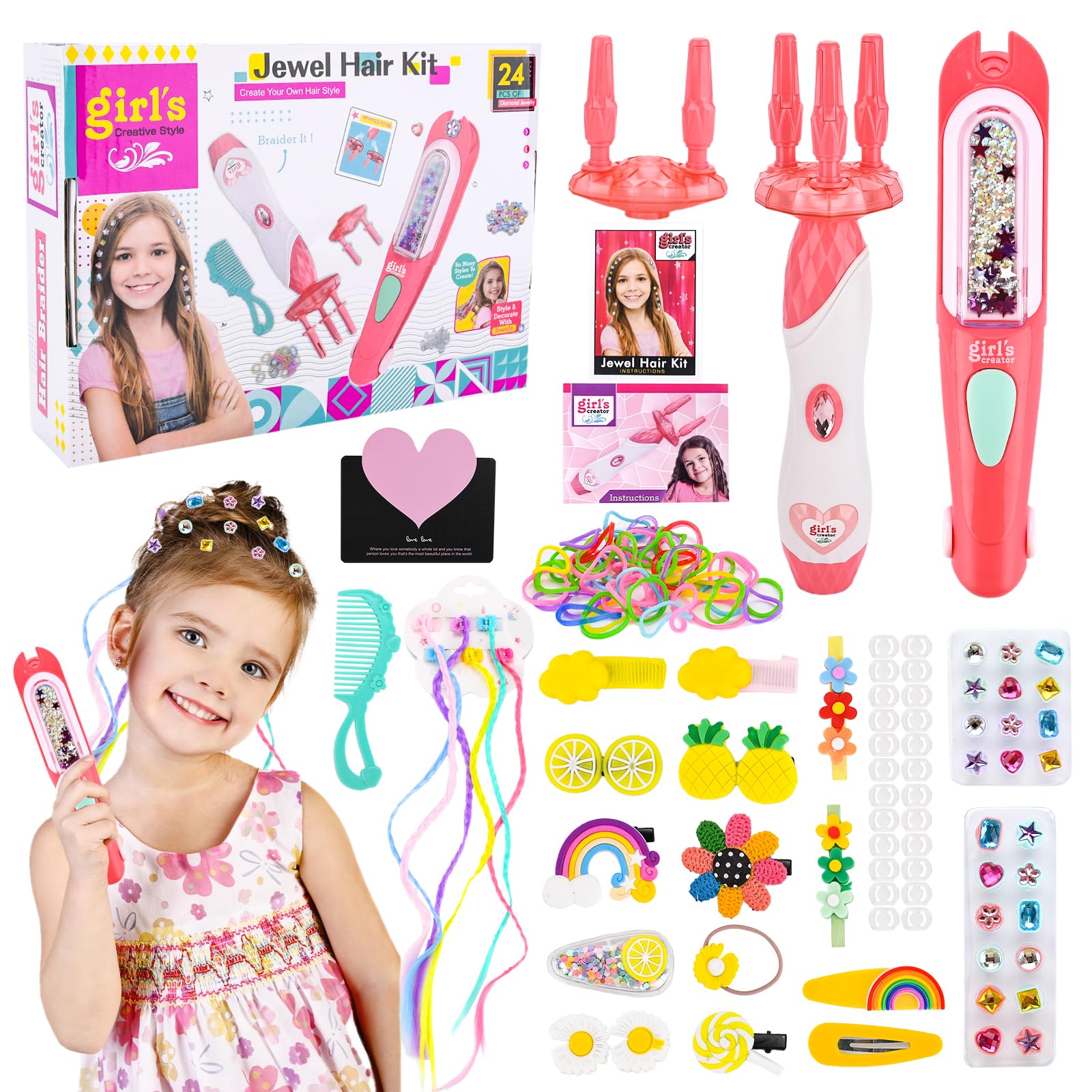 Cadeau Fille 5 6 7 8 9 10 Ans,Machine a Tresser Les Cheveux Fille,Machine Strass Cheveux,Kit Gemmes Cheveux,Jeu Créatif,Cadeau pour Réaliser des Coiffures Uniques