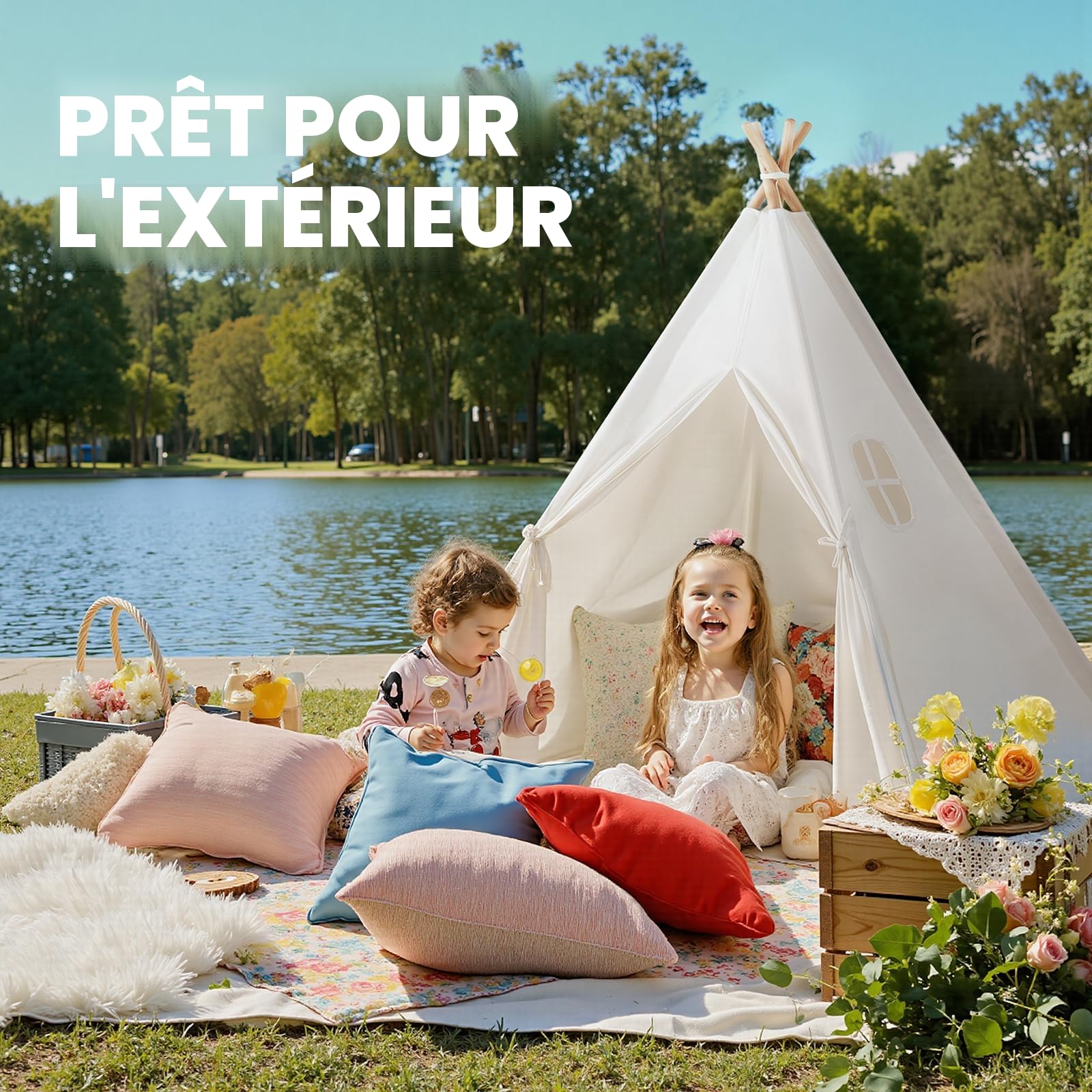 Wilwolfer Tipi Tente Enfant Coton Interieur Tapis De Sol Jeu Filles Garcons